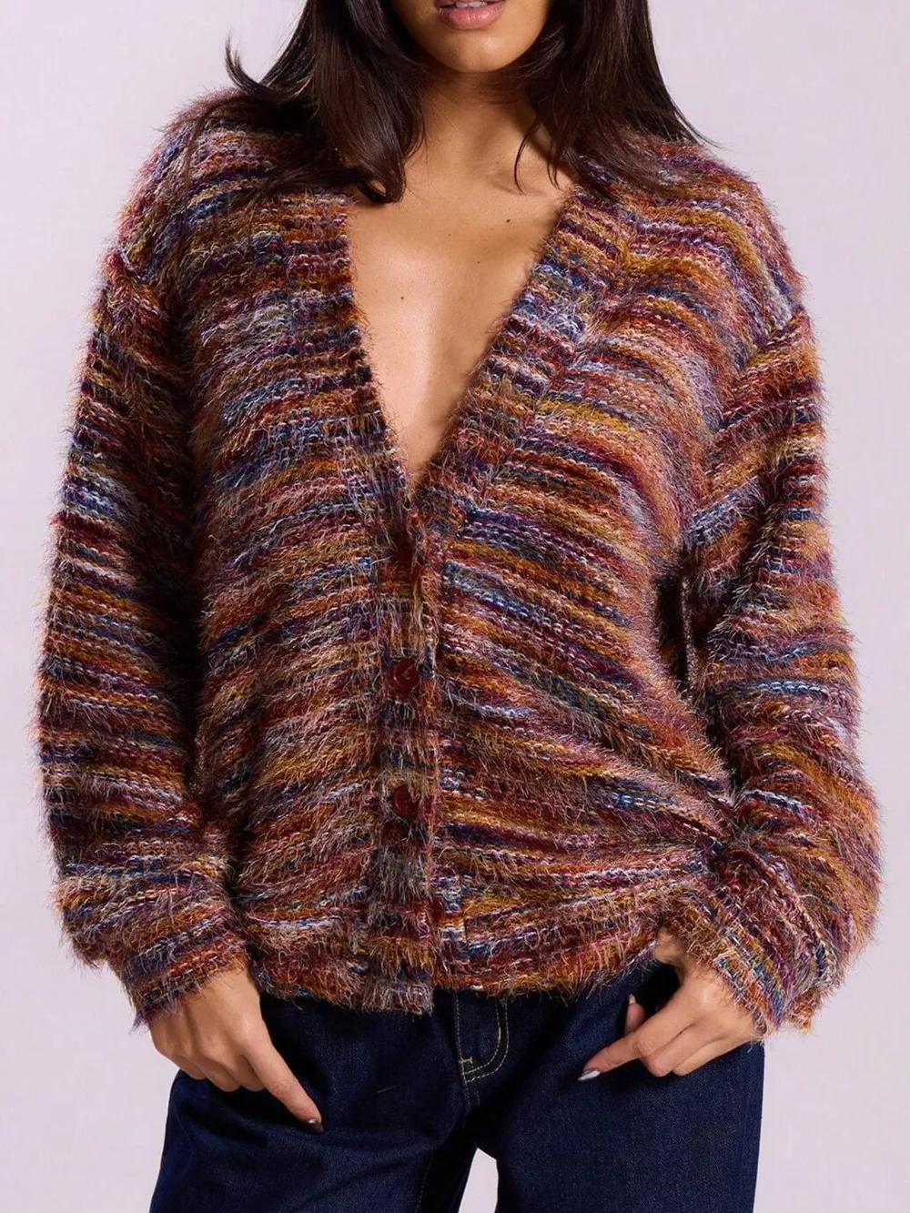 Chunky Knit V-Neck Button-Up Cardigan