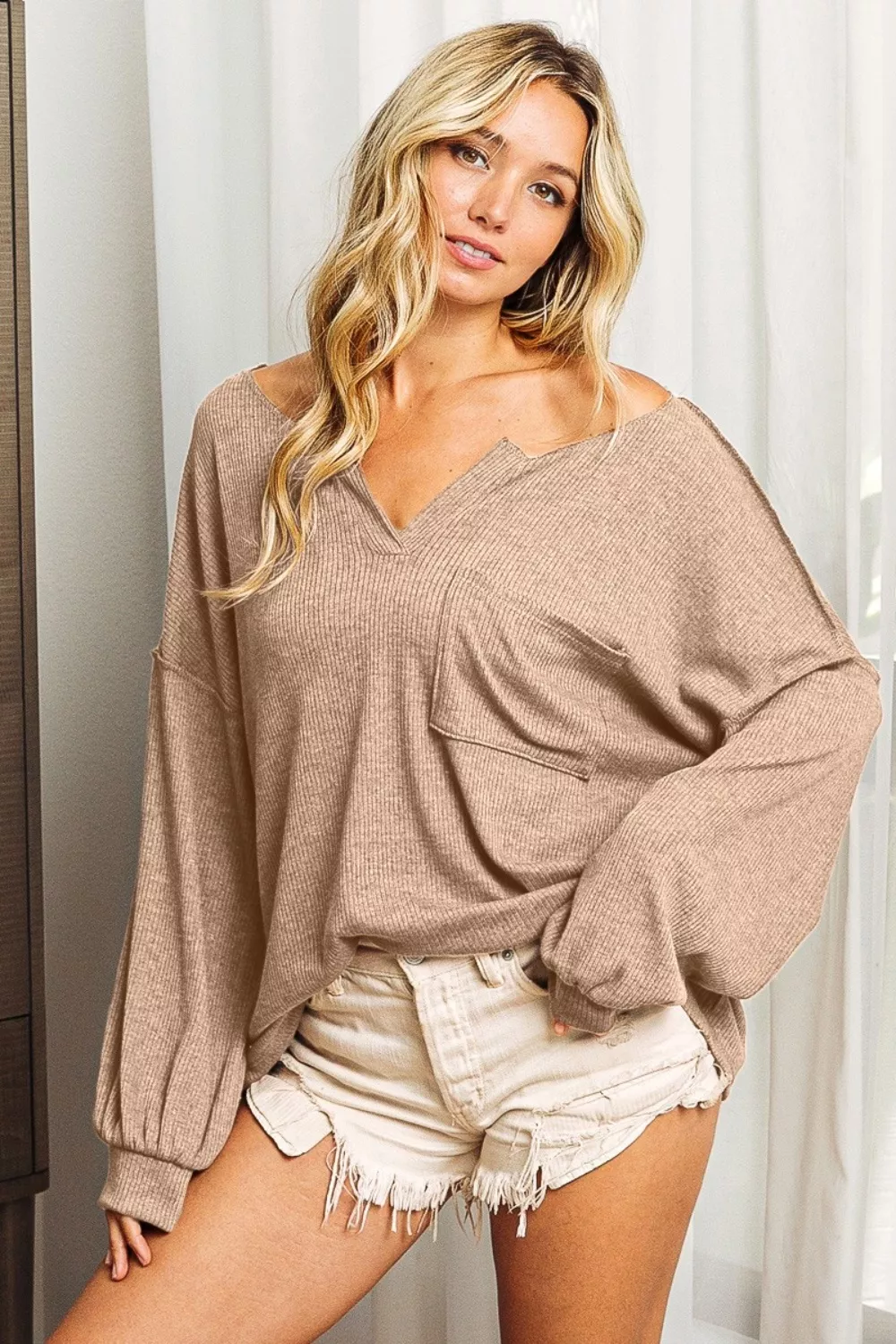 Bibi Exposed Seam Long Sleeve Top