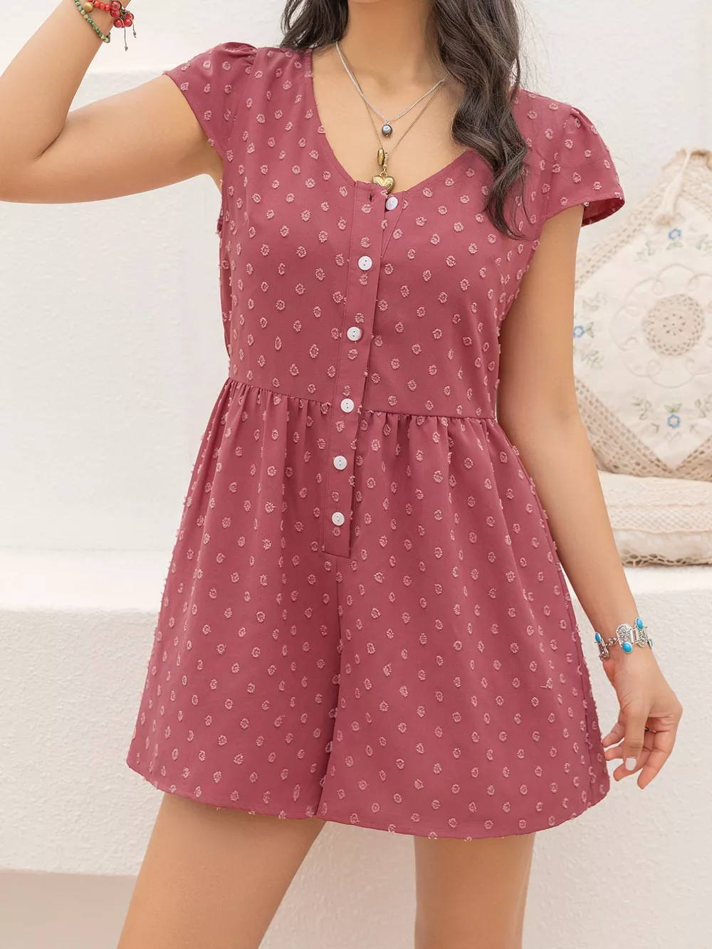 Swiss Dot Cap Sleeve Romper