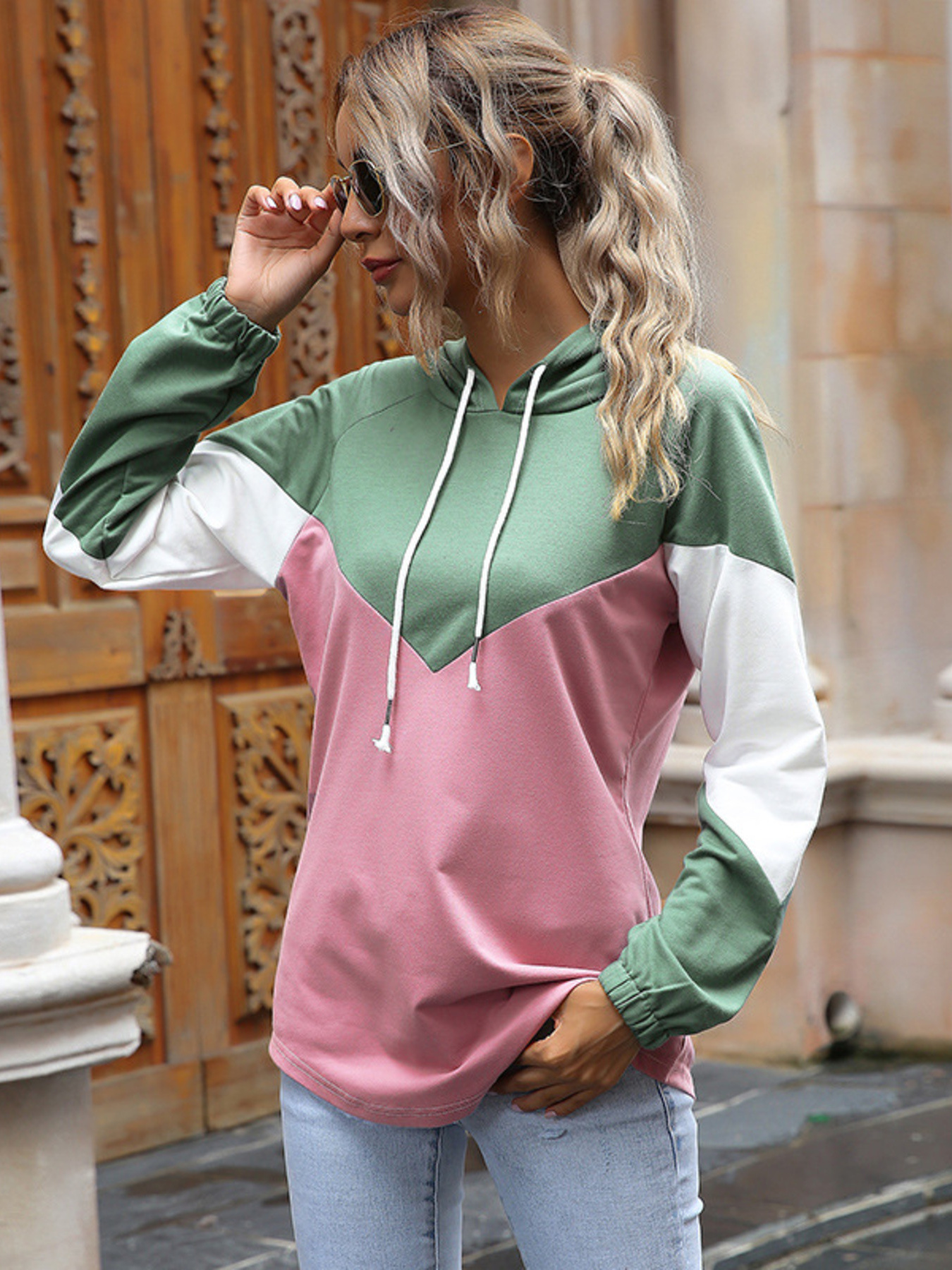 Color Block Casual Long Sleeve Hoodie