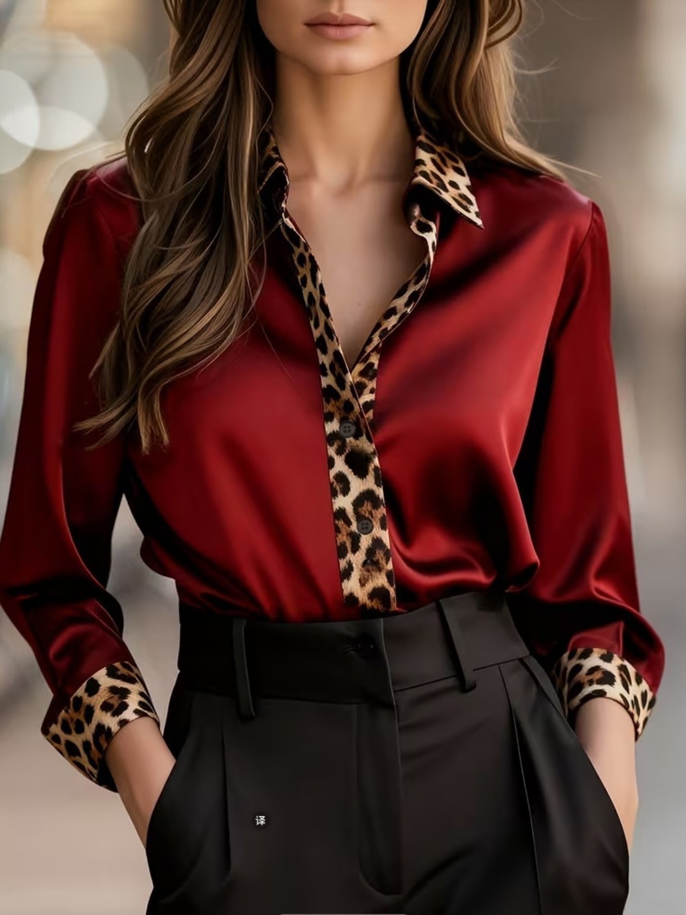 Leopard Trim Button Up Shirt