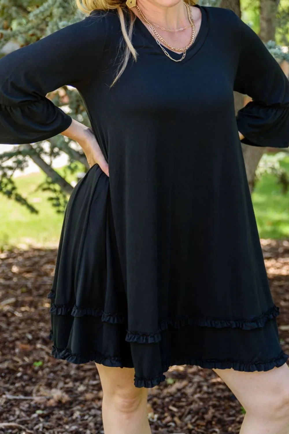 Plus Size Frill Trim Flounce Sleeve Dress