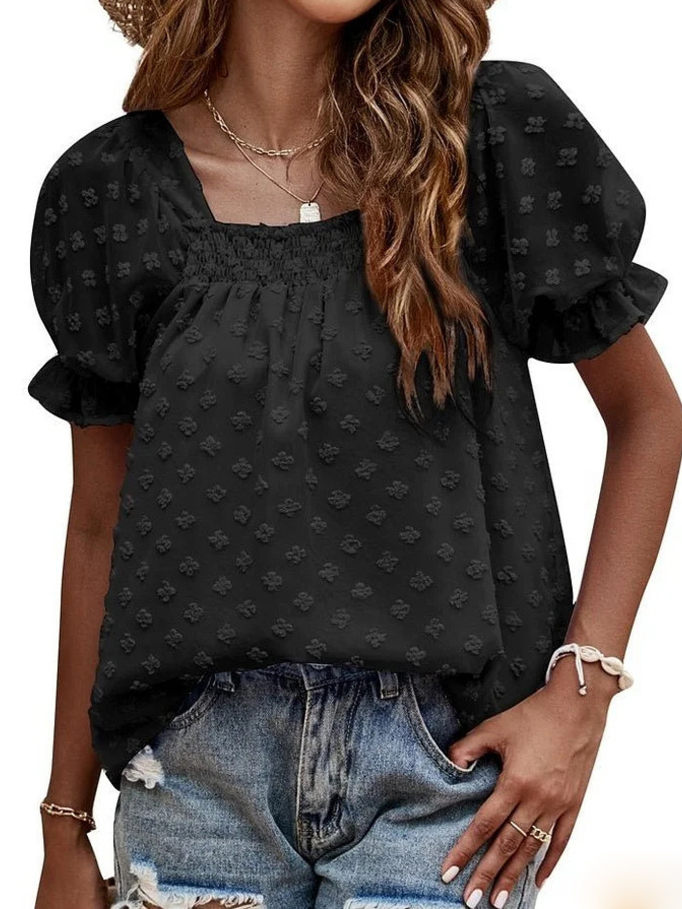 Swiss Dot Square Neck Blouse