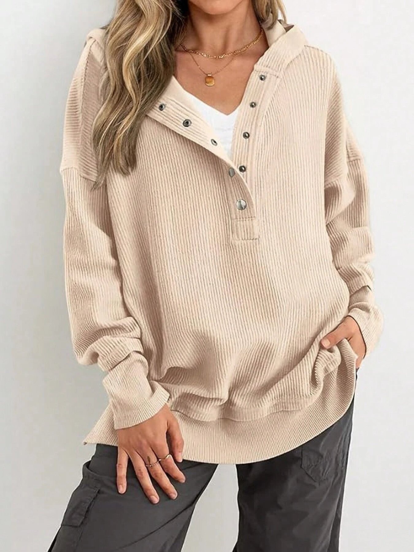 Half Snap Long Sleeve Hoodie