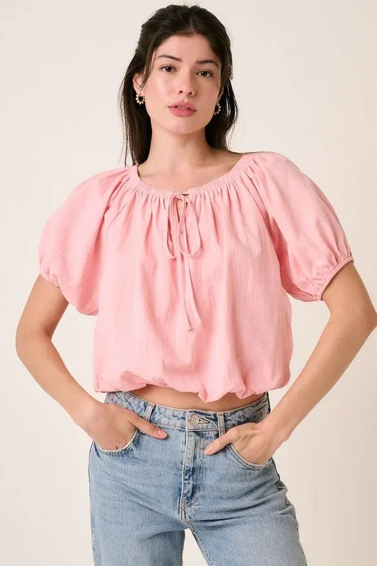 Mittoshop Linen Two-Way Short Sleeve Crop Blouse