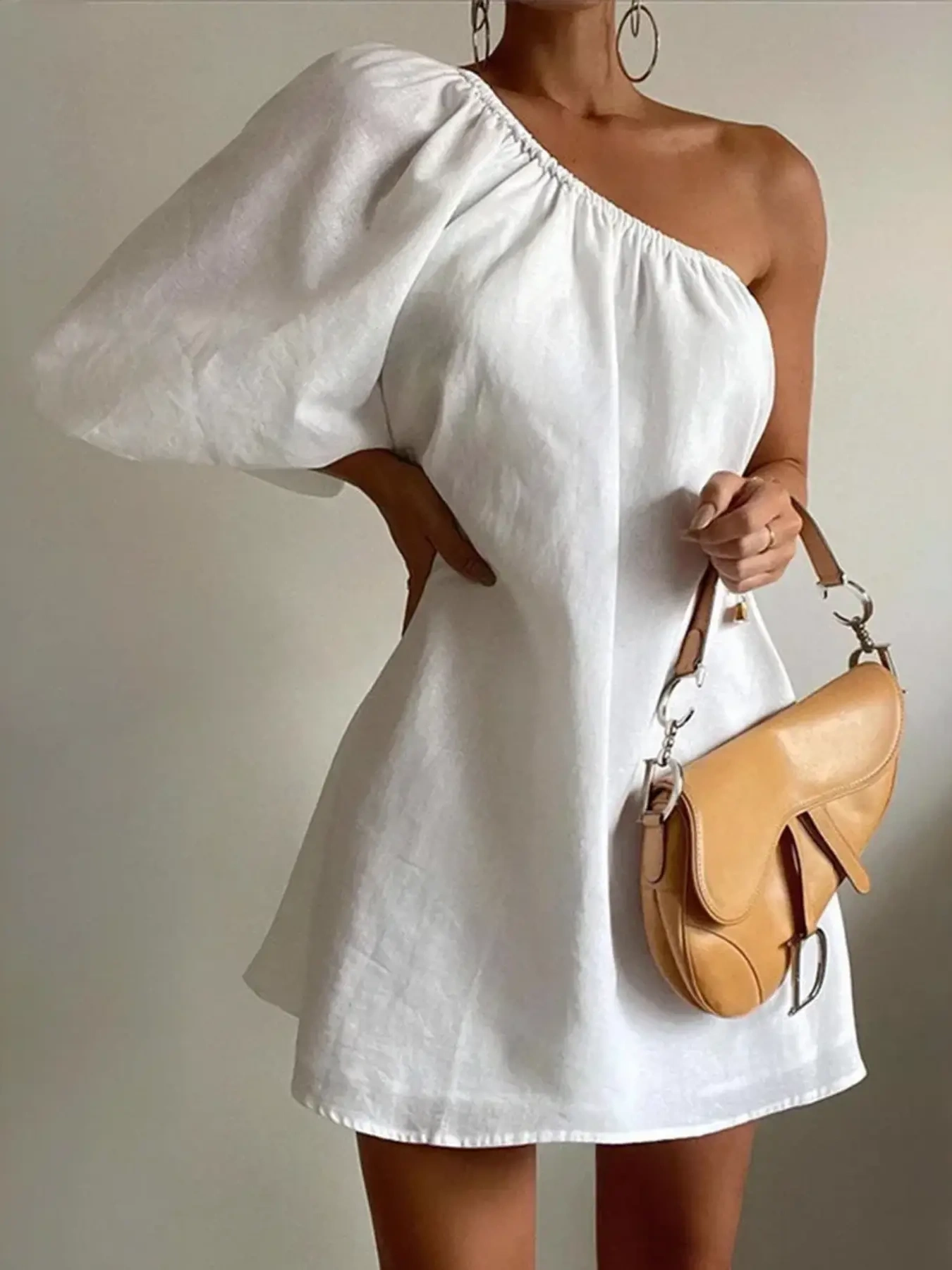 One-Shoulder Solid Color Mini Dress