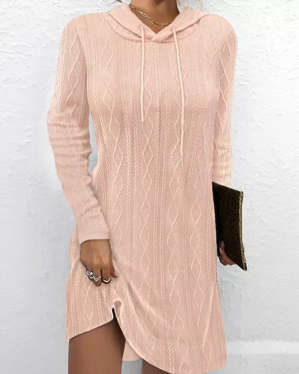 Casual Long Sleeve Hooded Knit Dress