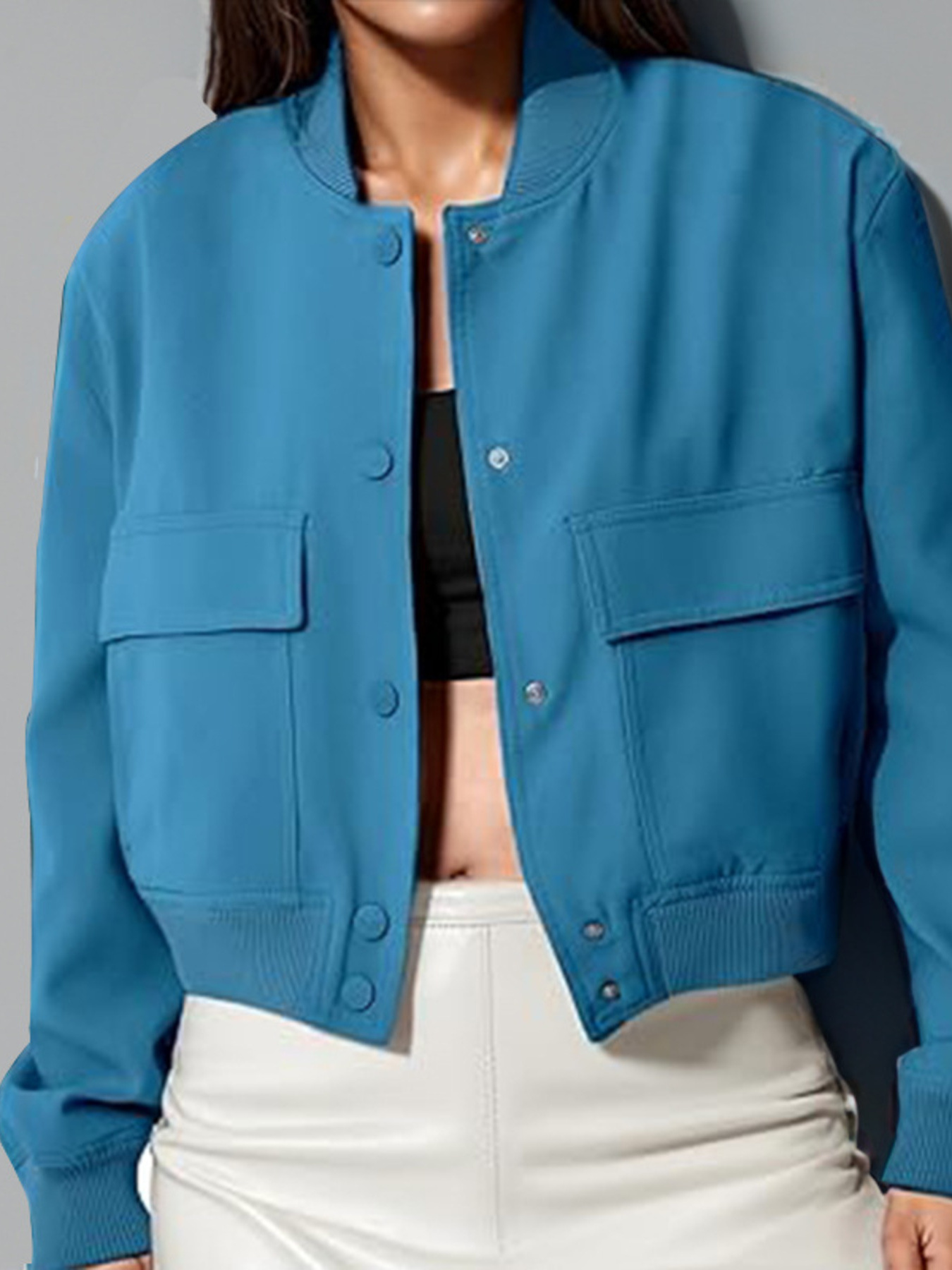 Full Size Snap Down Long Sleeve Jacket Plus Size