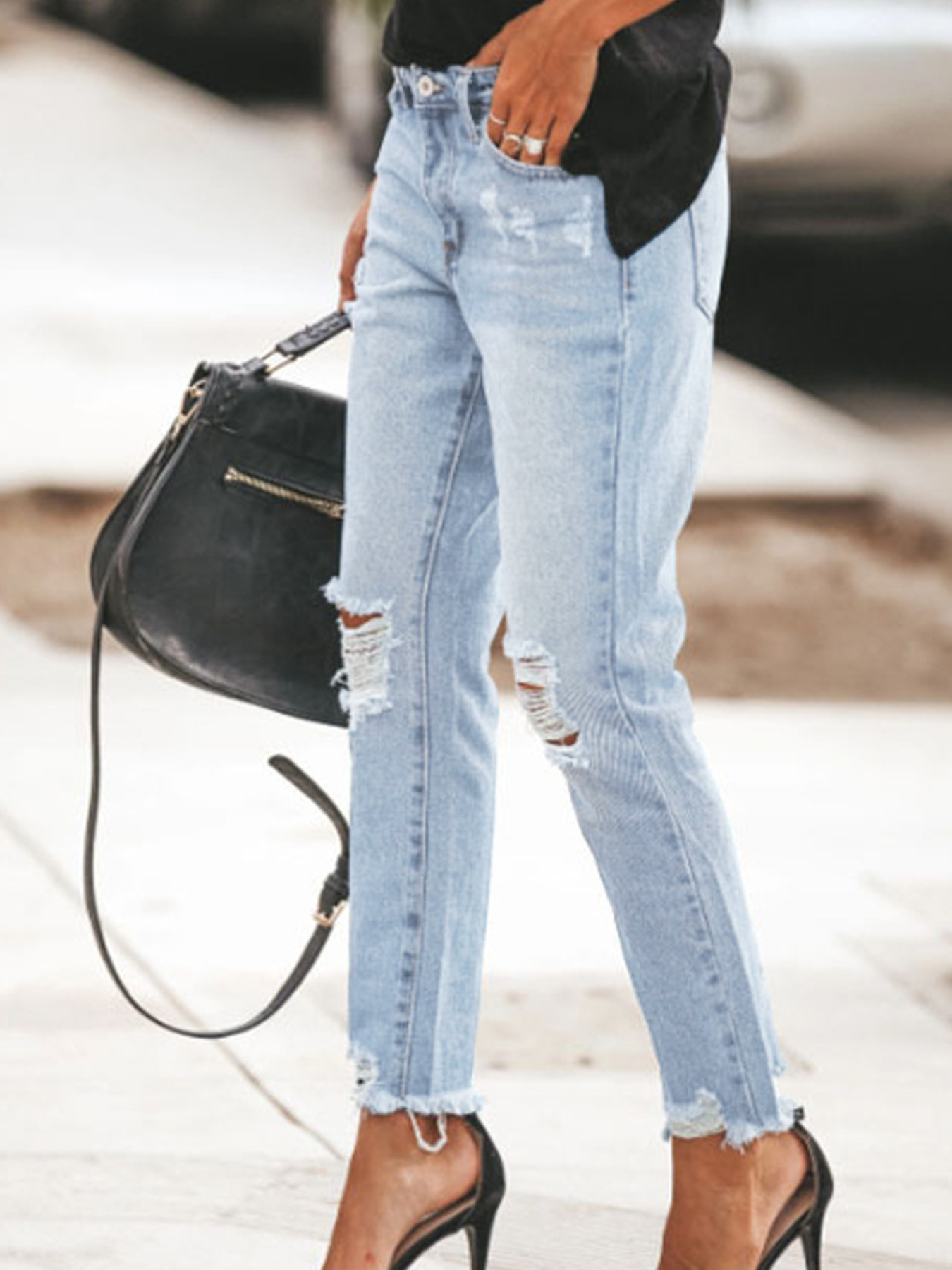 Distressed Wash Ankle Jeans secondary