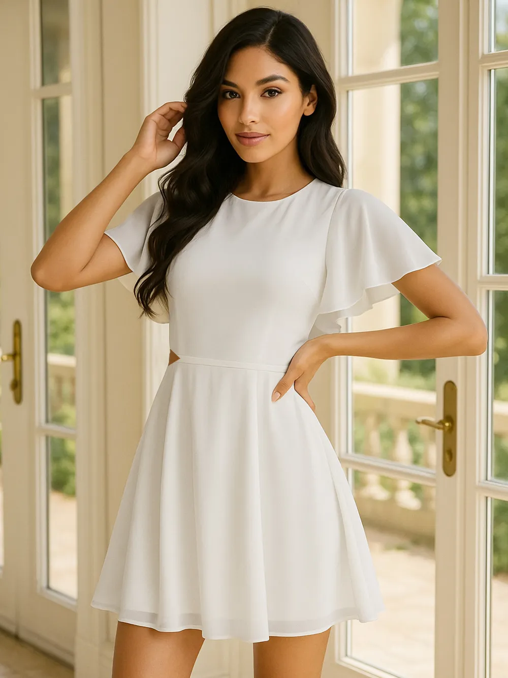Cut-Out Flutter Sleeve Mini Dress