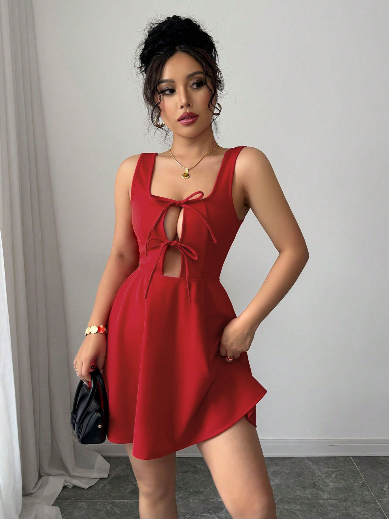 Tie Front Wide Strap Dress