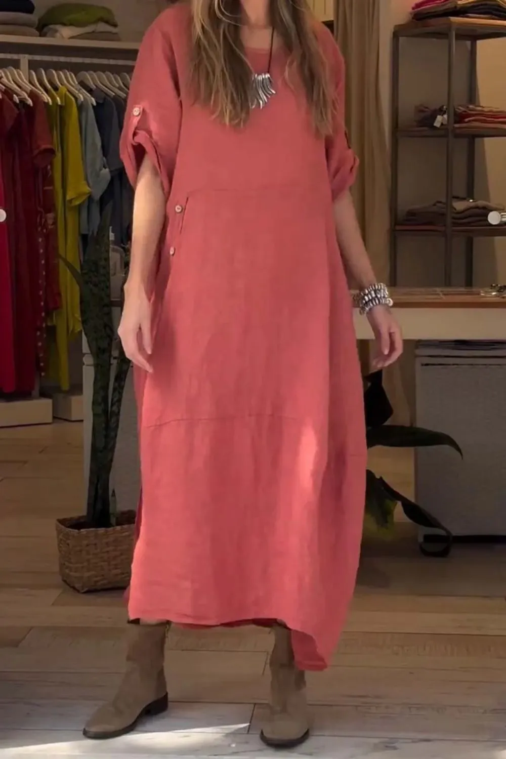 Full Size Relaxed Fit Short Sleeves Dress Plus Size