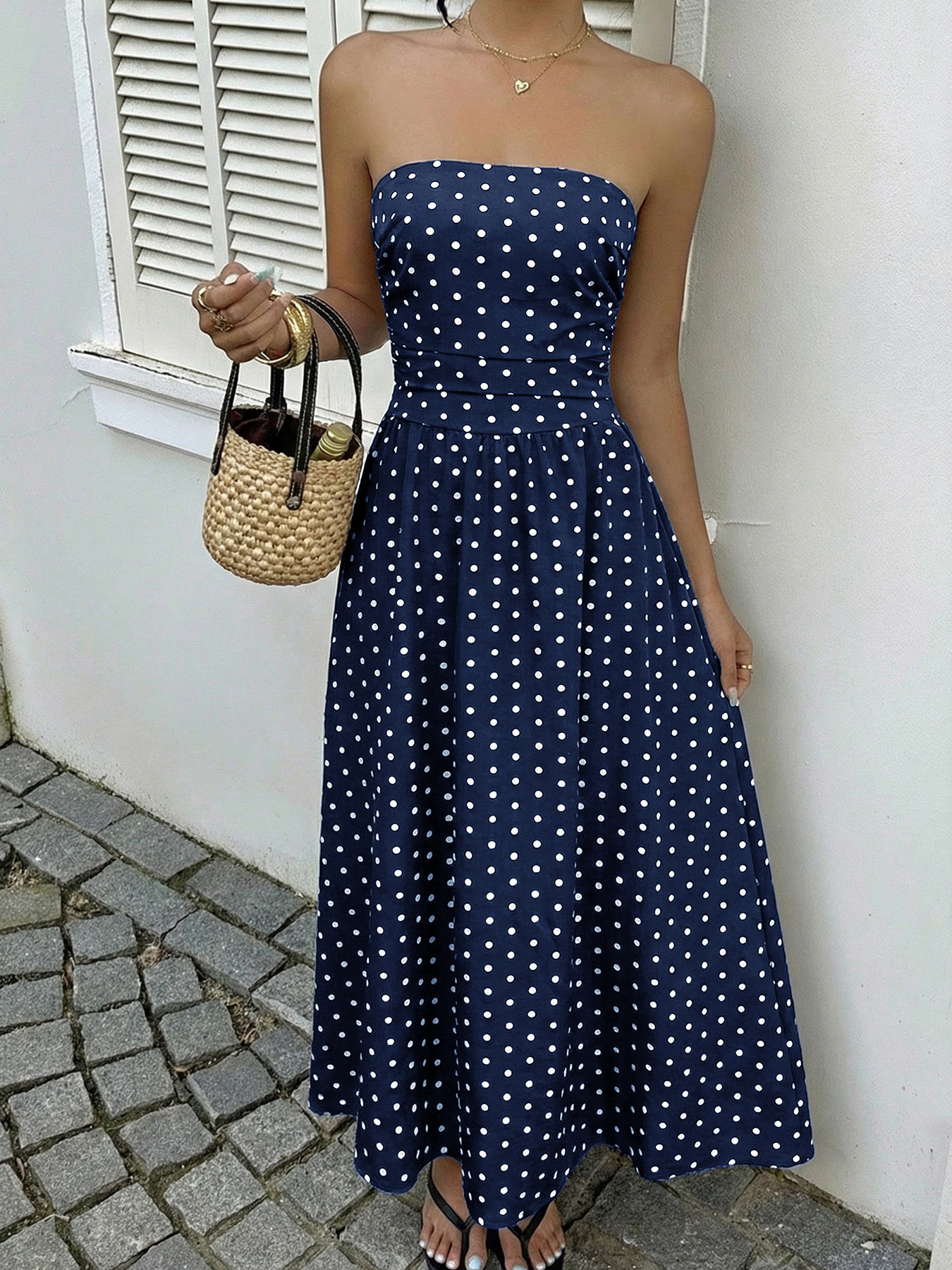 Polka Dot Tube A-Line Dress