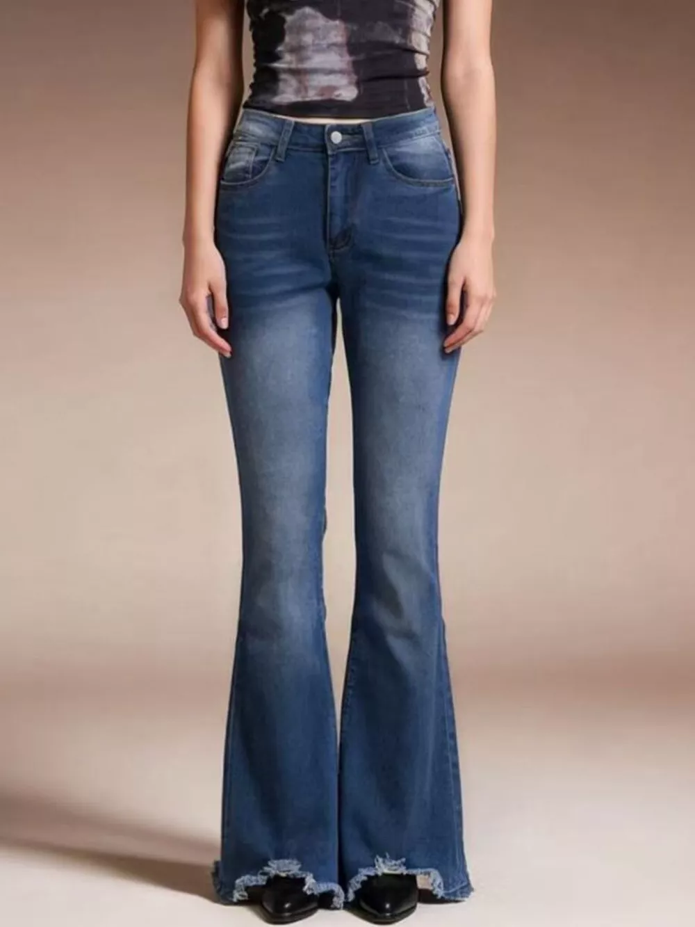 Raw Hem High-Waisted Flare Jeans