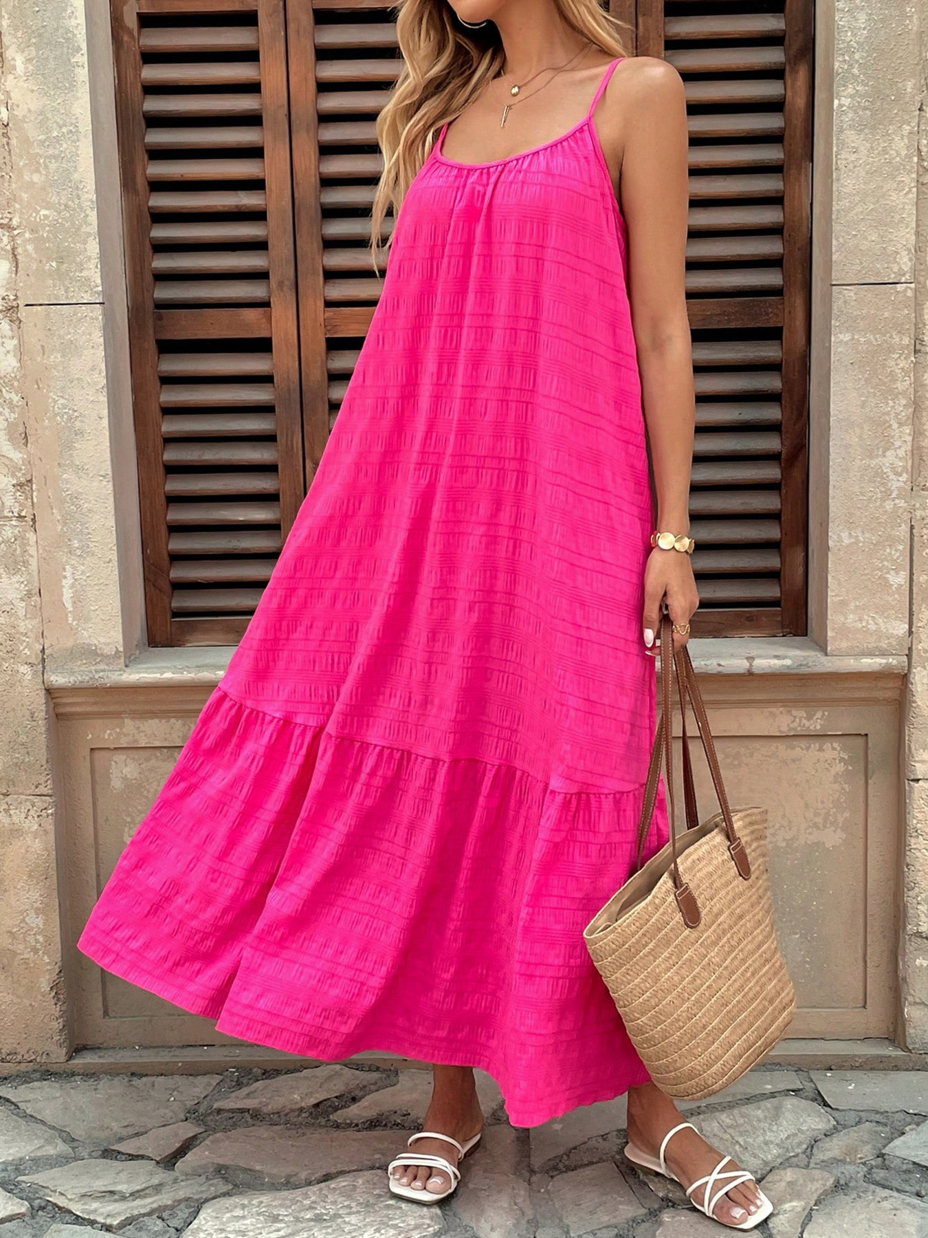 Scoop Neck Tiered Maxi Cami Dress