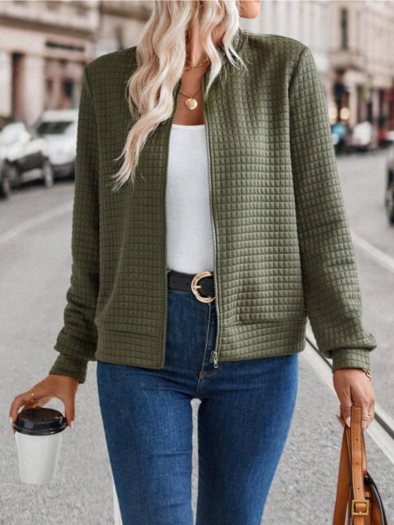Textured Zip-Up Long Sleeve Jacket