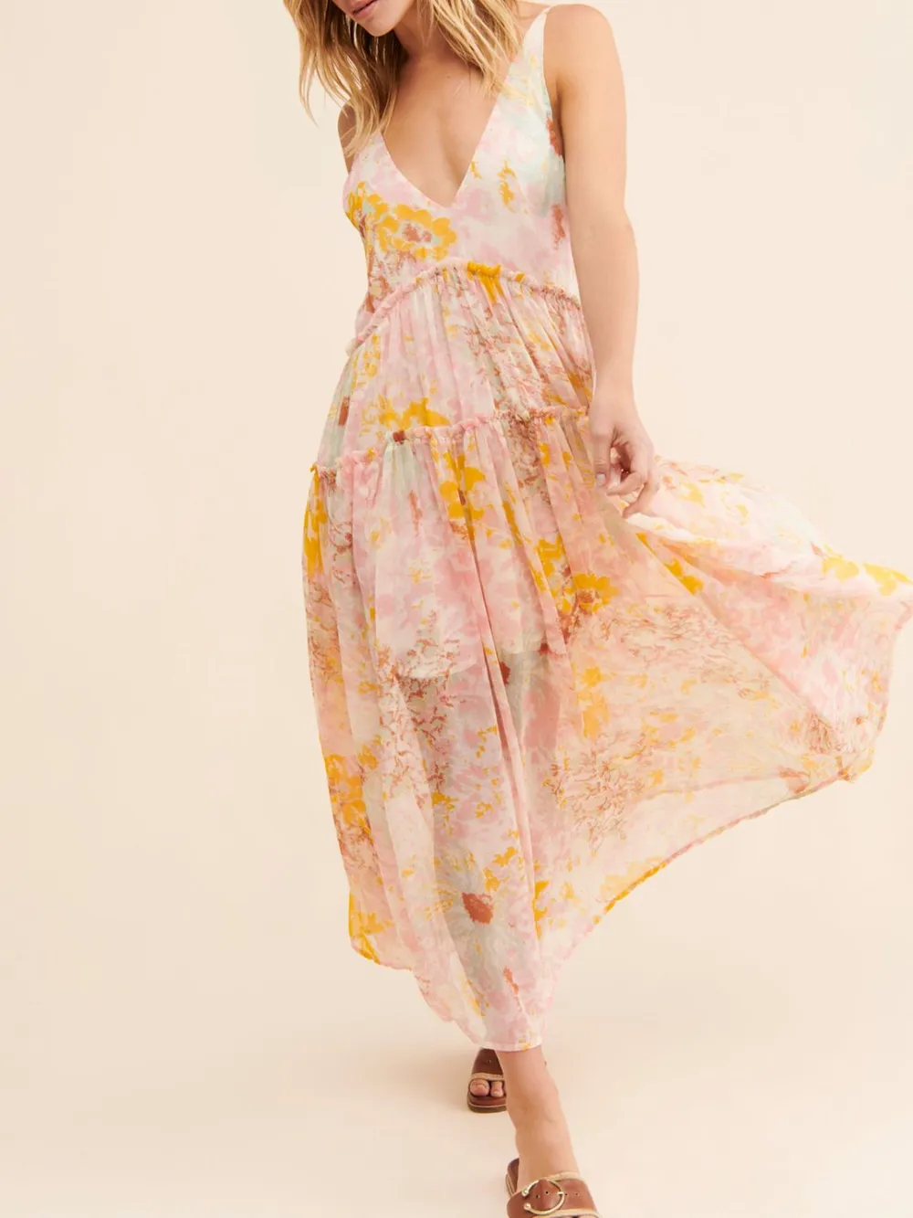 Printed V-Neck Sleeveless Dress