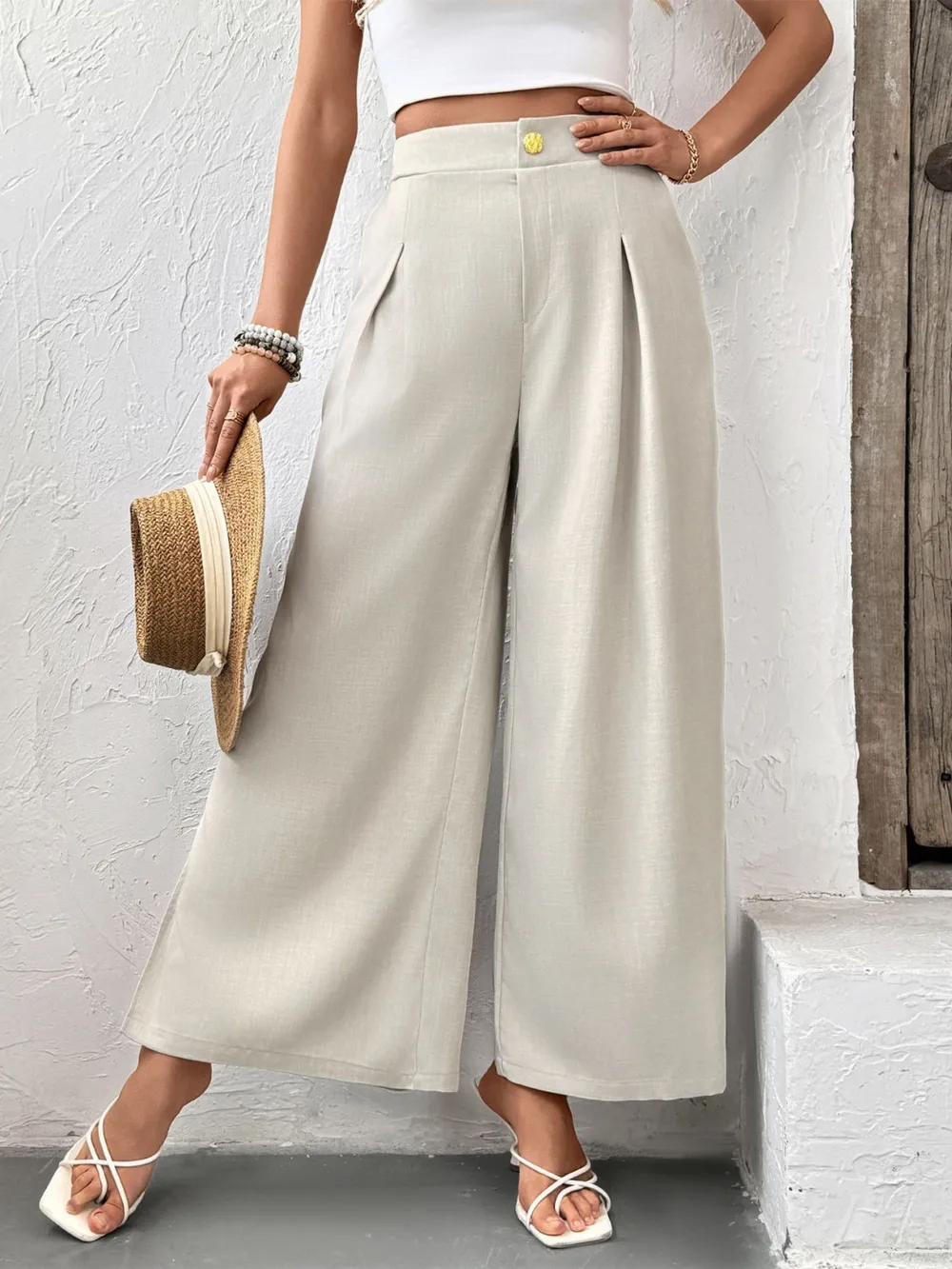 Slit Wide Leg Pleated Pants