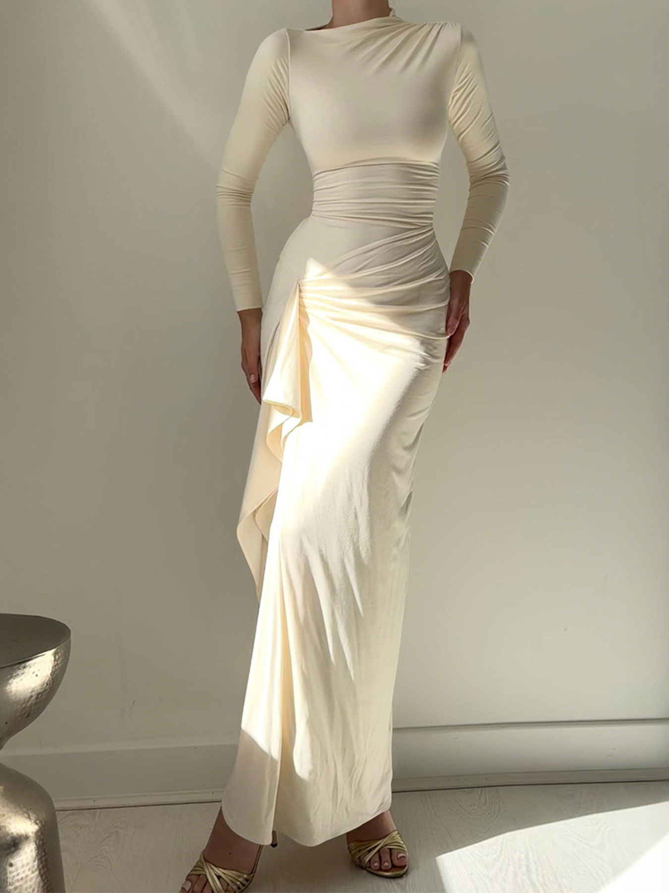 Ruched Long Sleeve Maxi Dress