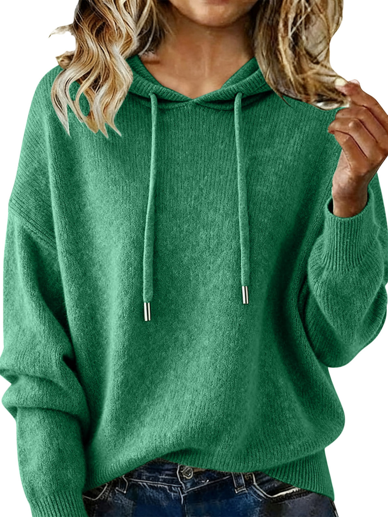 Drawstring Long Sleeve Hooded Sweater