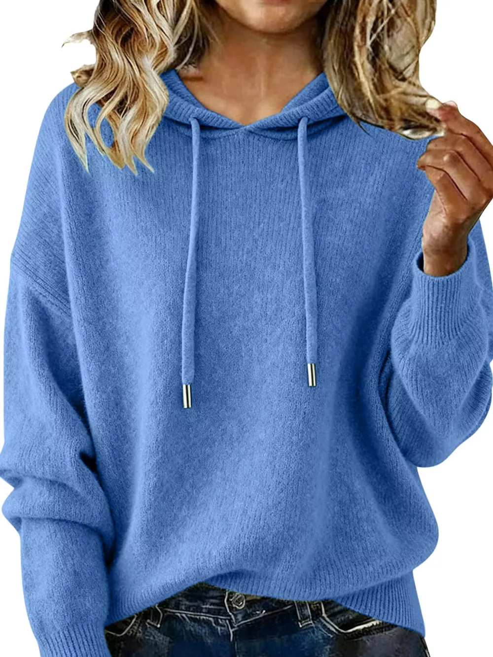 Drawstring Long Sleeve Hooded Sweater