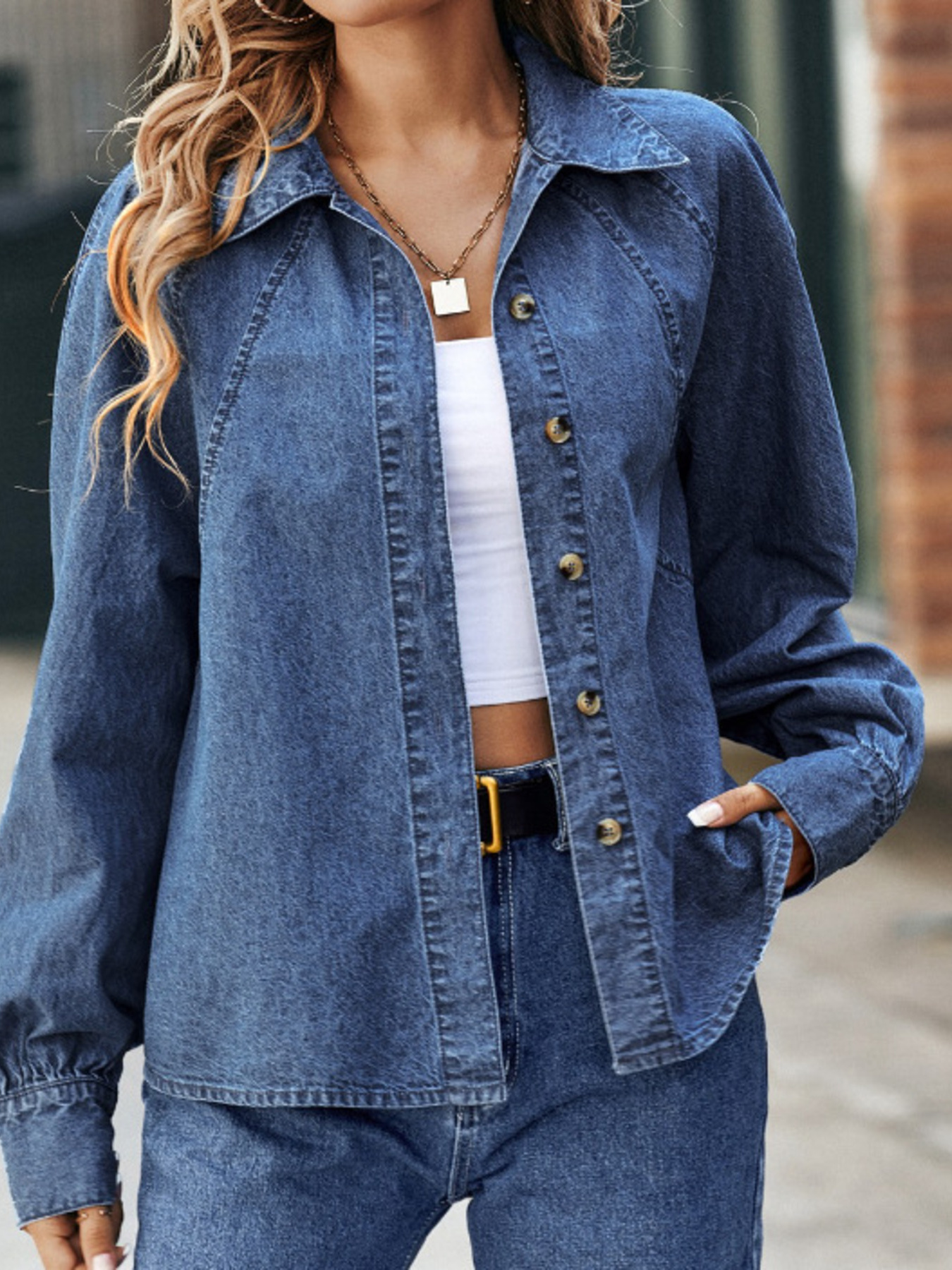 Button Up Long Sleeve Denim Shirt