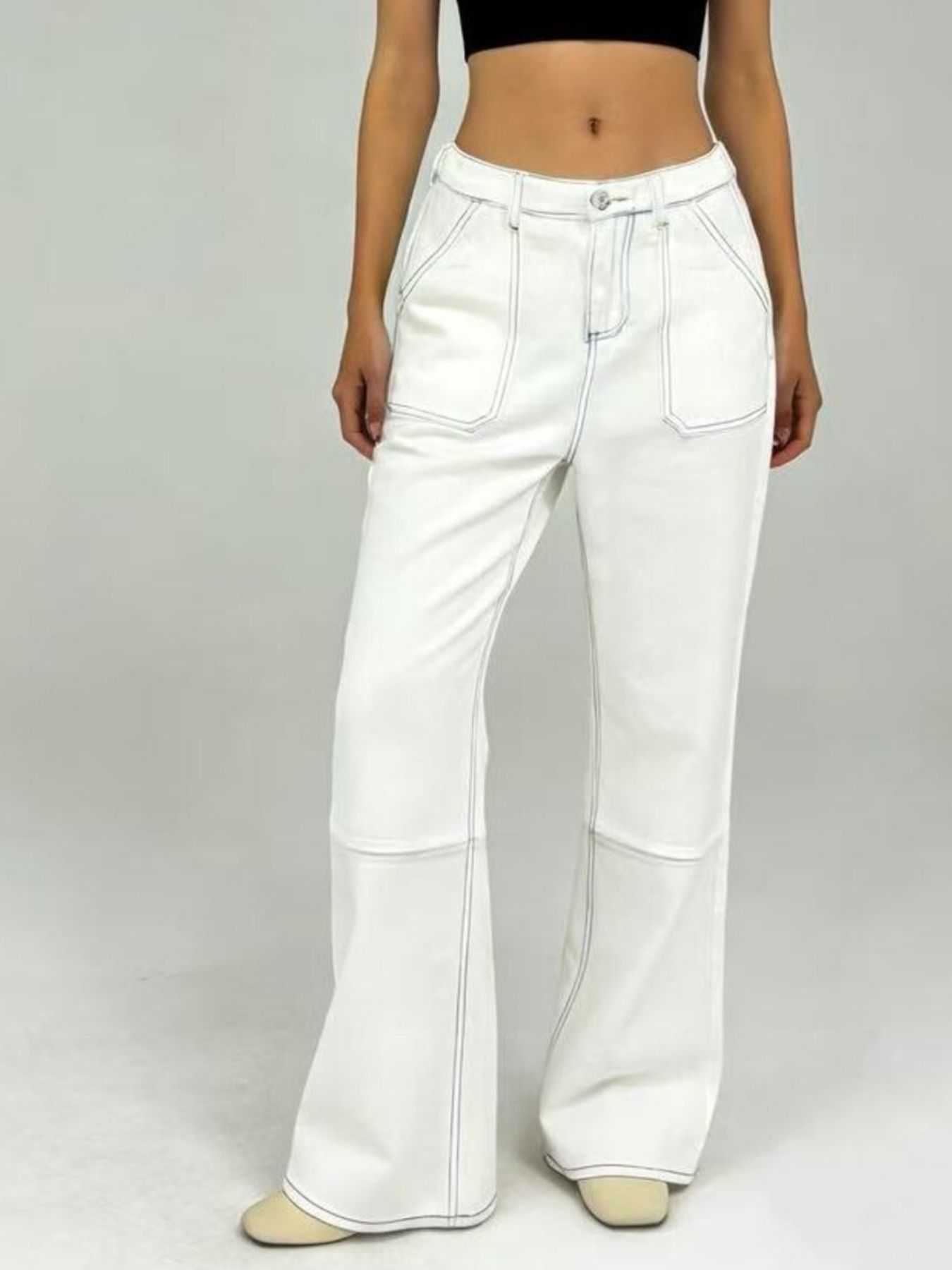 Wide Leg Contrast Stitching Jeans secondary