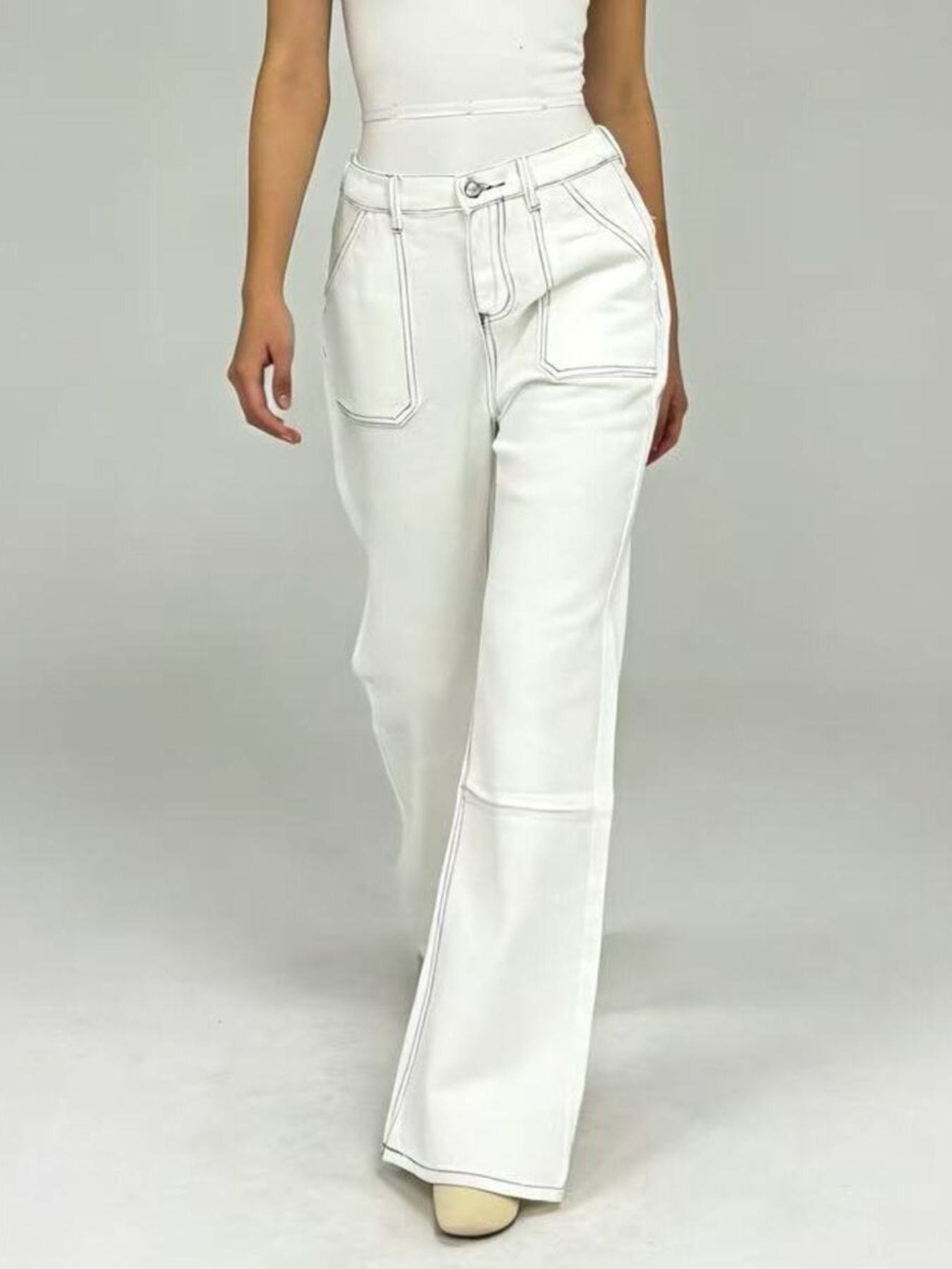 Wide Leg Contrast Stitching Jeans