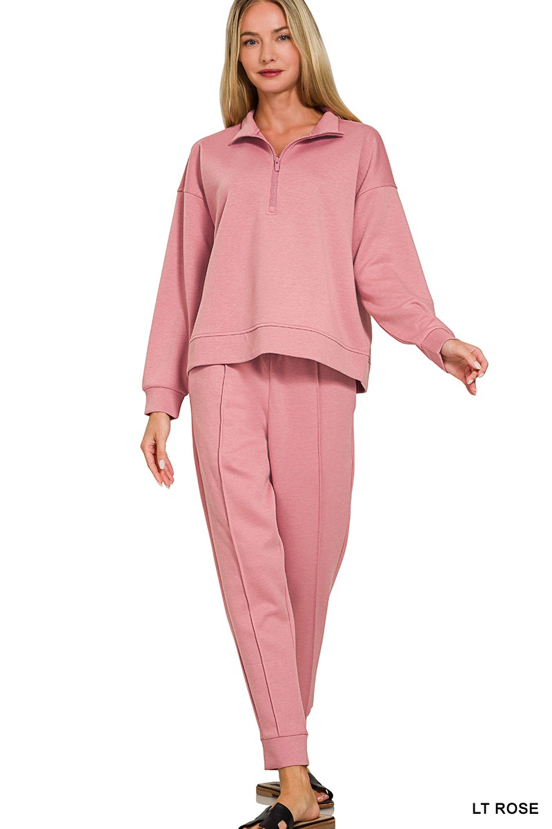 Zenana Scuba Half Zip Pullover and Jogger Set