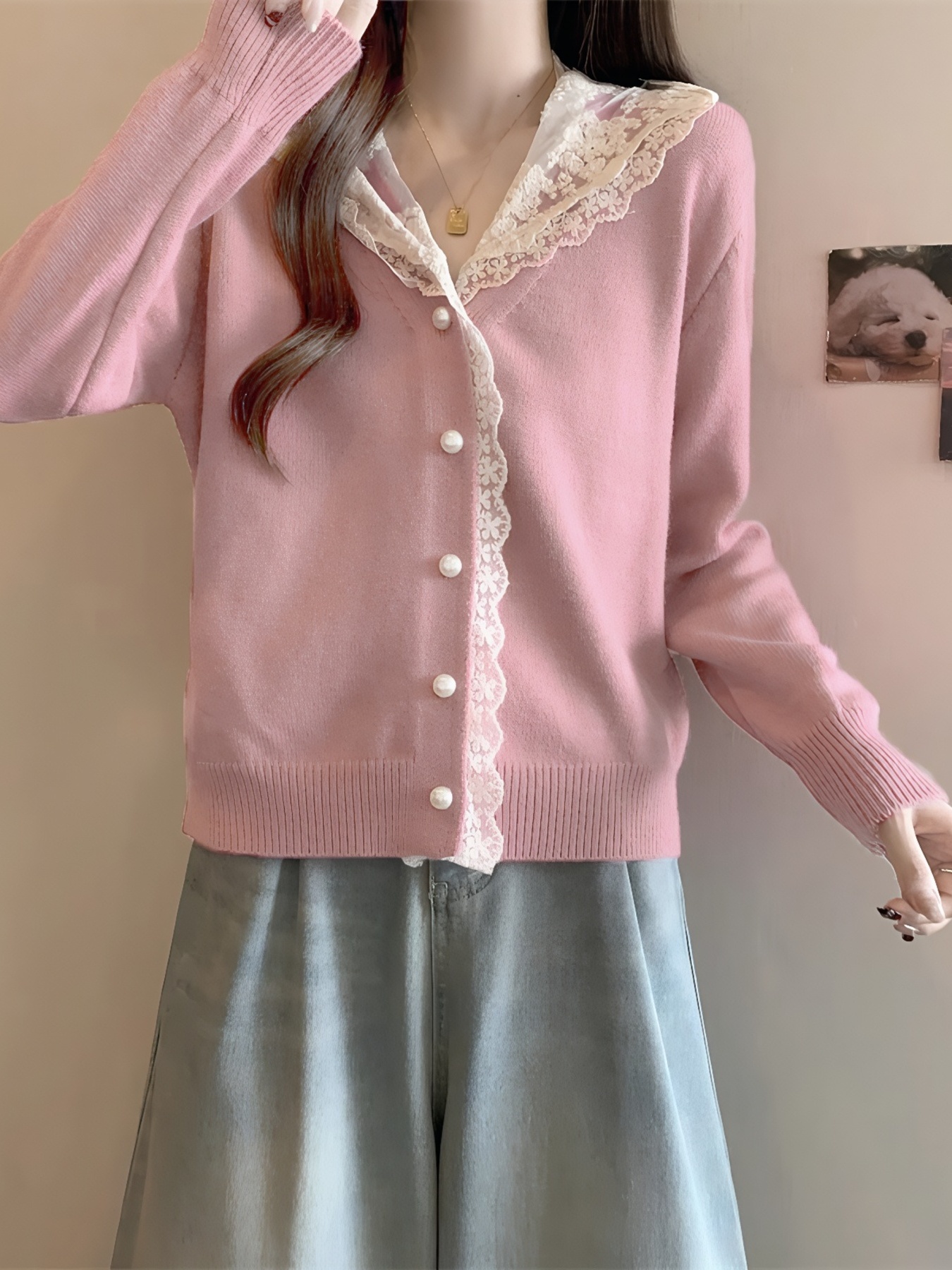 Lace Trim Hooded Cardigan