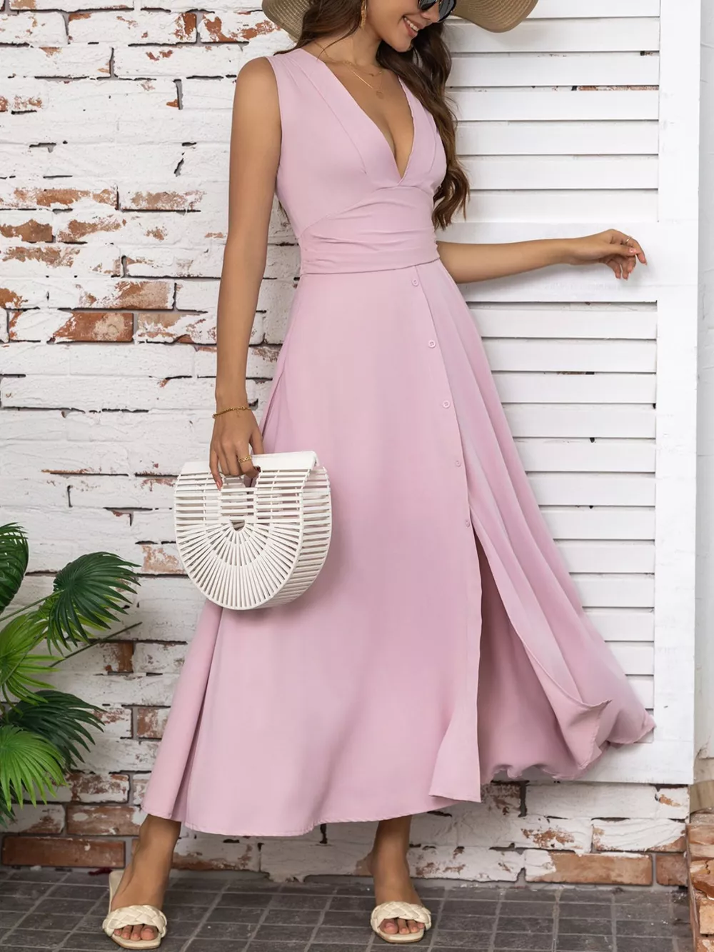 Full Size Slit V-Neck Sleeveless Dress Plus Size