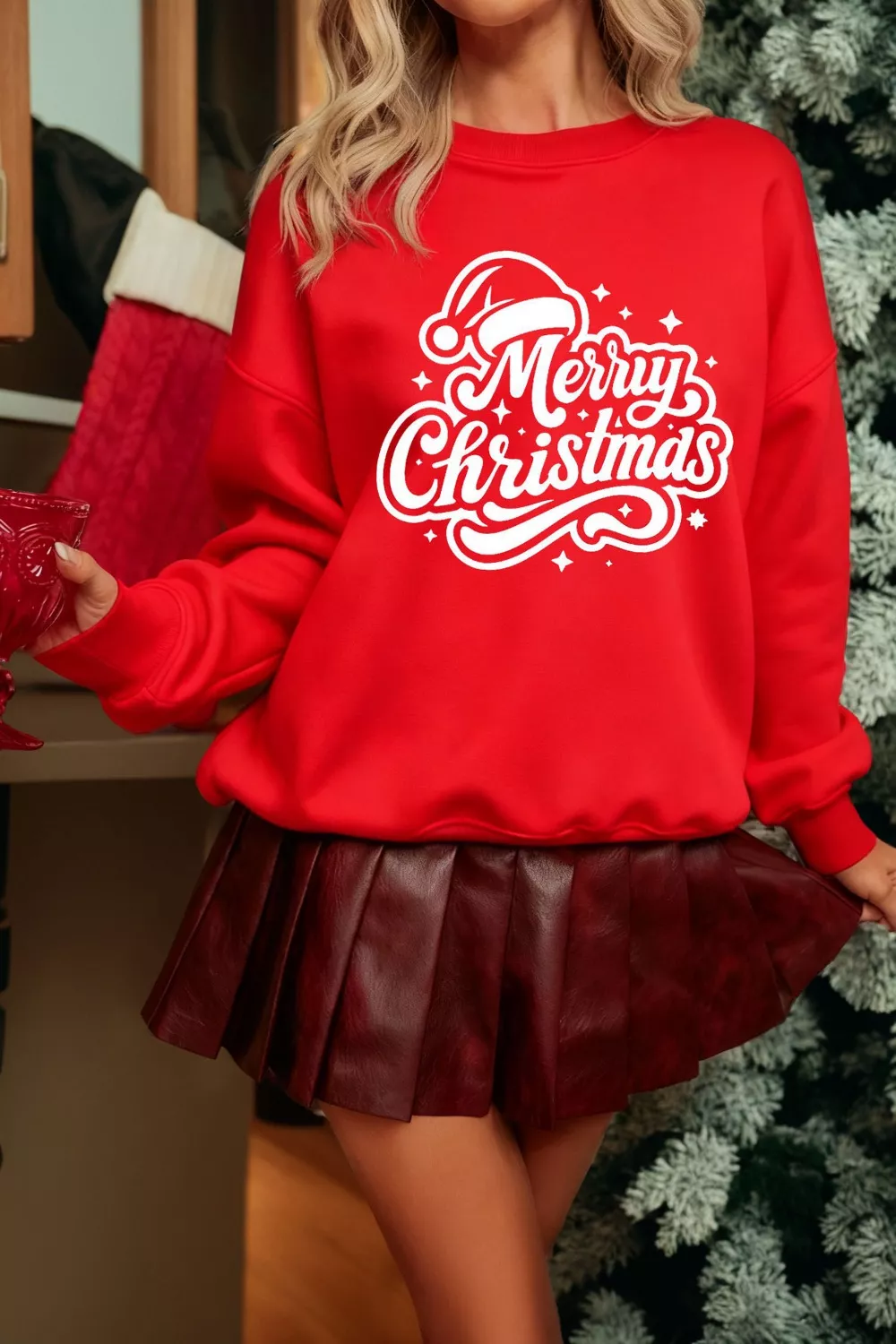 Merry Christmas Graphic Drop Shoulder Sweatshirt