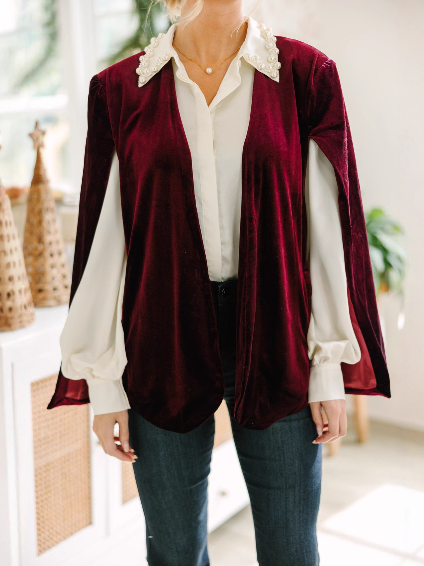 Velvet Open Front Cape Outerwear