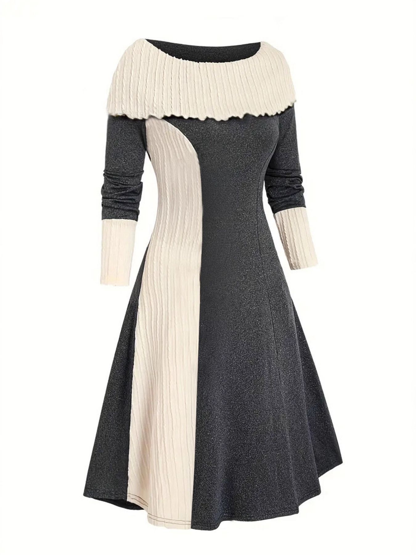 Color Block Ribbed Sweater Dress