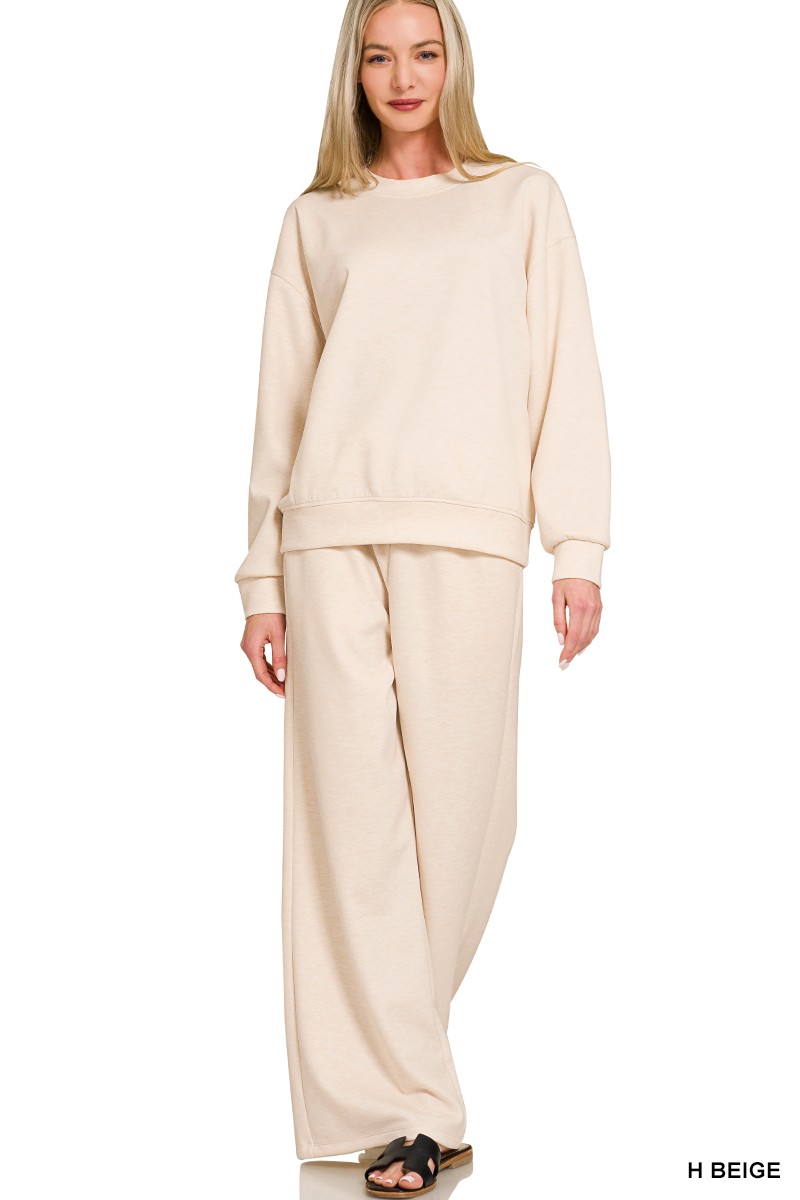 Zenana Scuba Crewneck Pullover and Pants Set