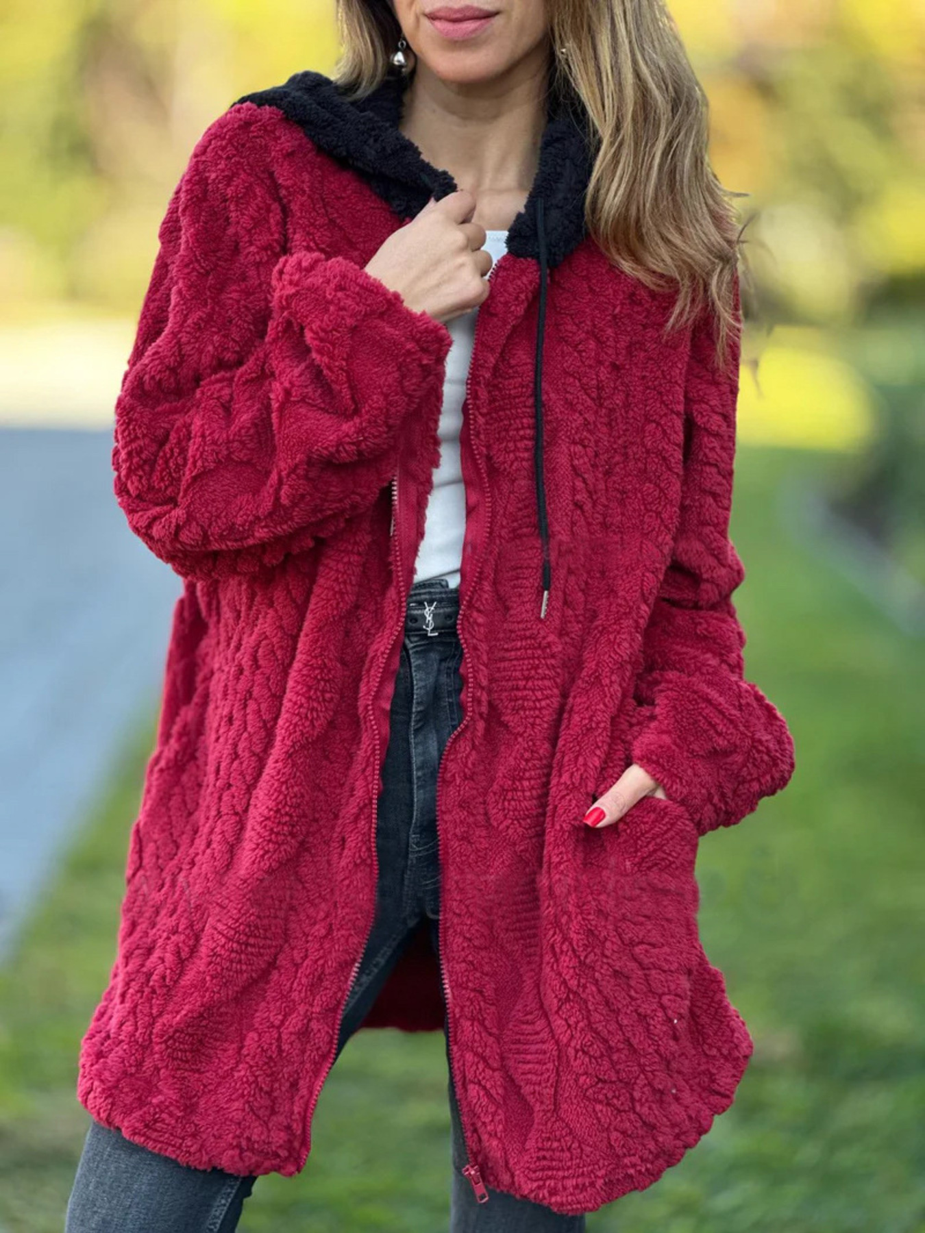 Full Size Zip Up Long Sleeve Fleece Jacket Plus Size