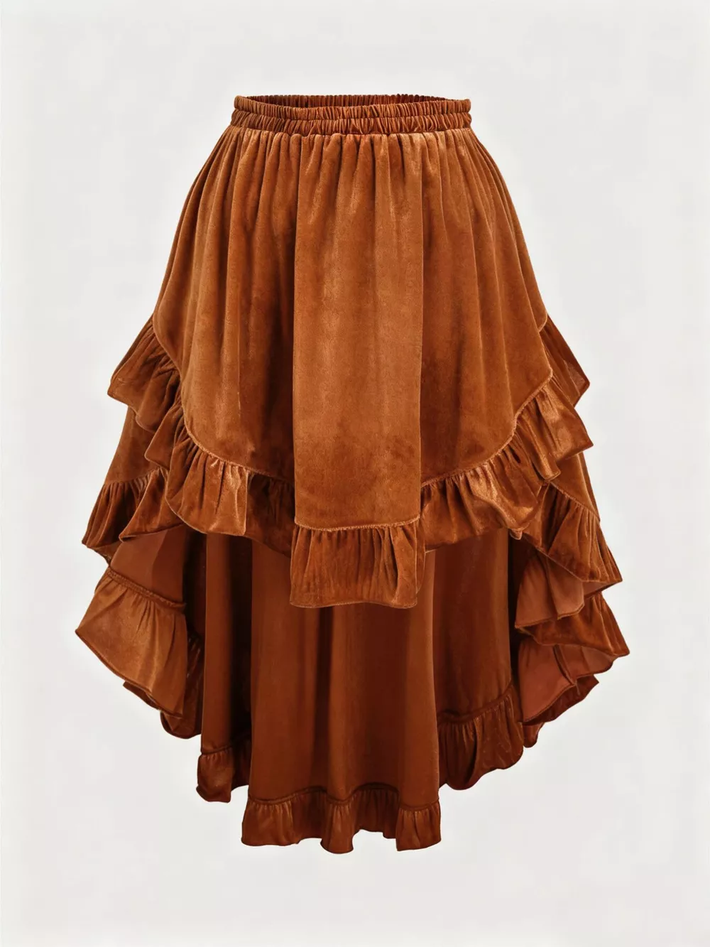 Plus Size Ruffled Velvet Elastic Waist Skirt