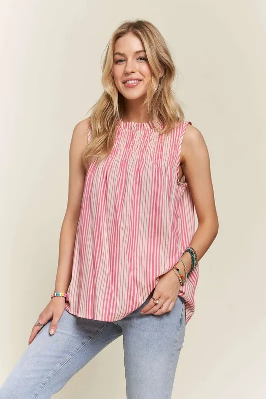 Adora Contrast Striped Frill Round Neck Sleeveless Top