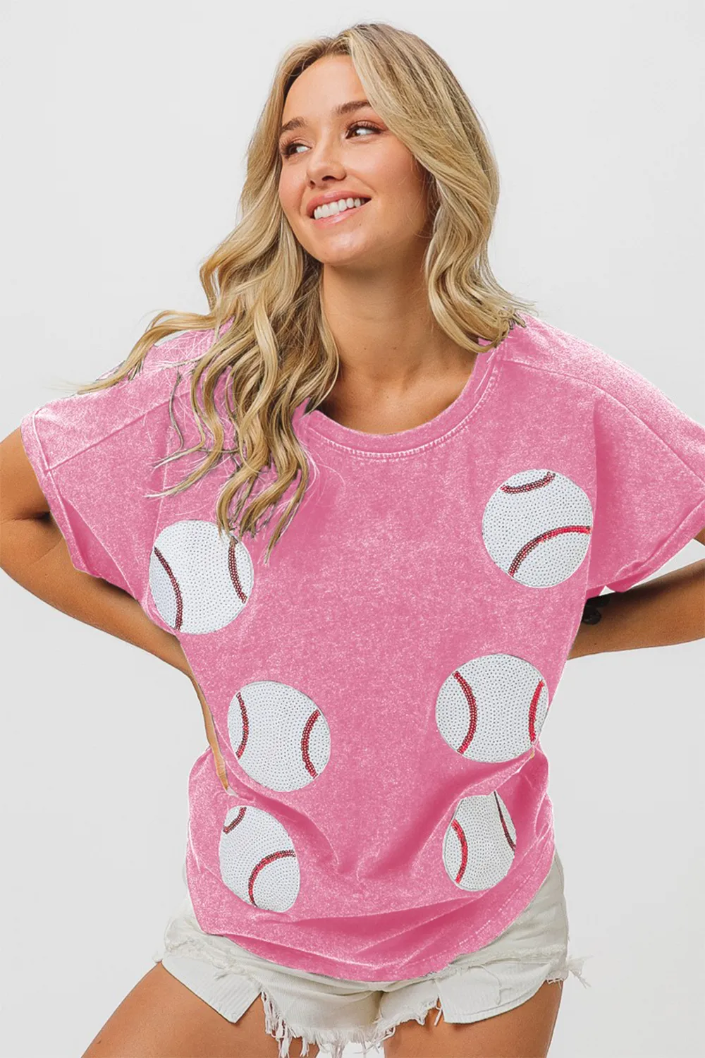 Bibi Sequin Baseball Short Sleeve T-Shirt