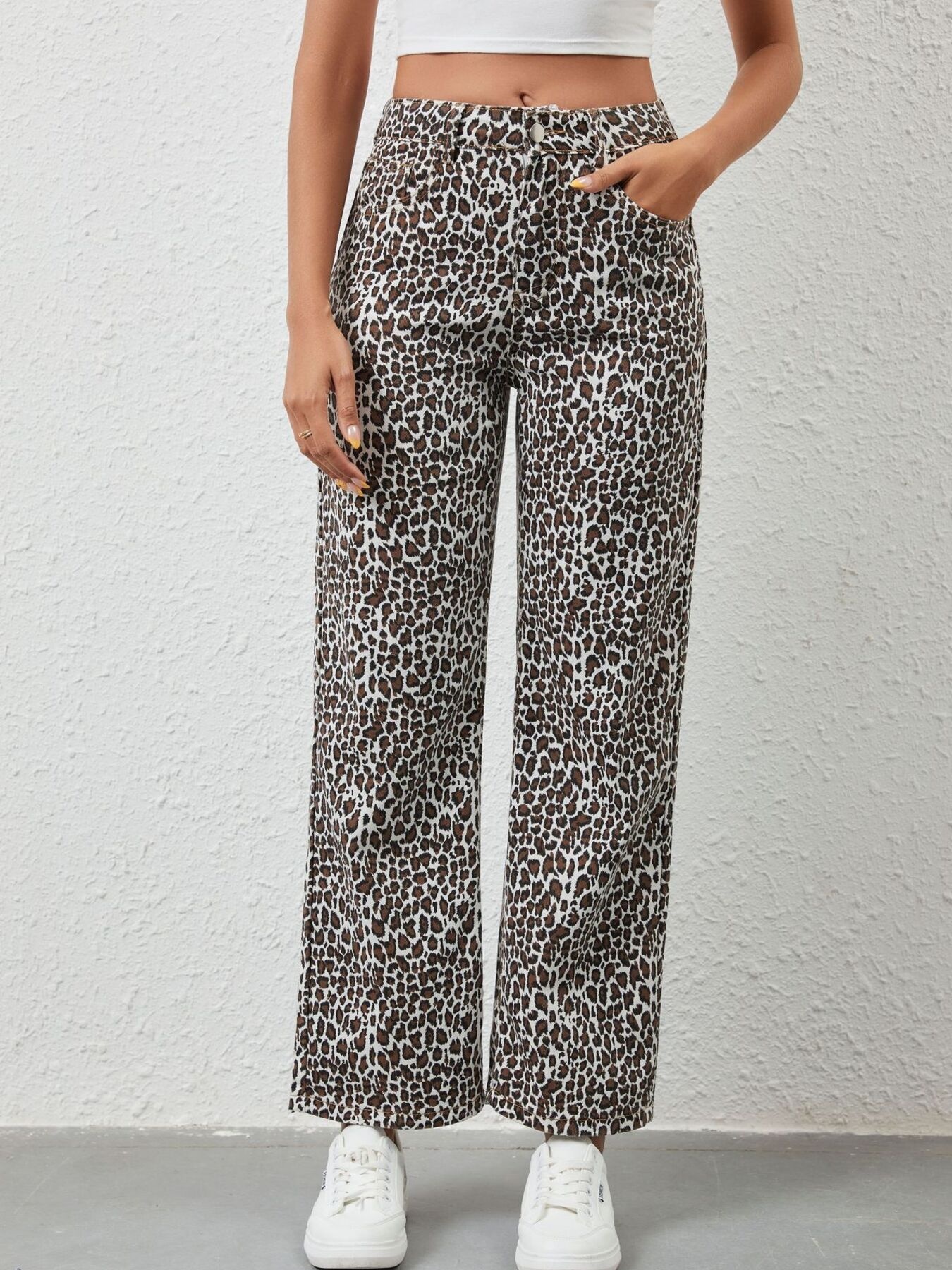 Leopard Print Wide Leg Jeans