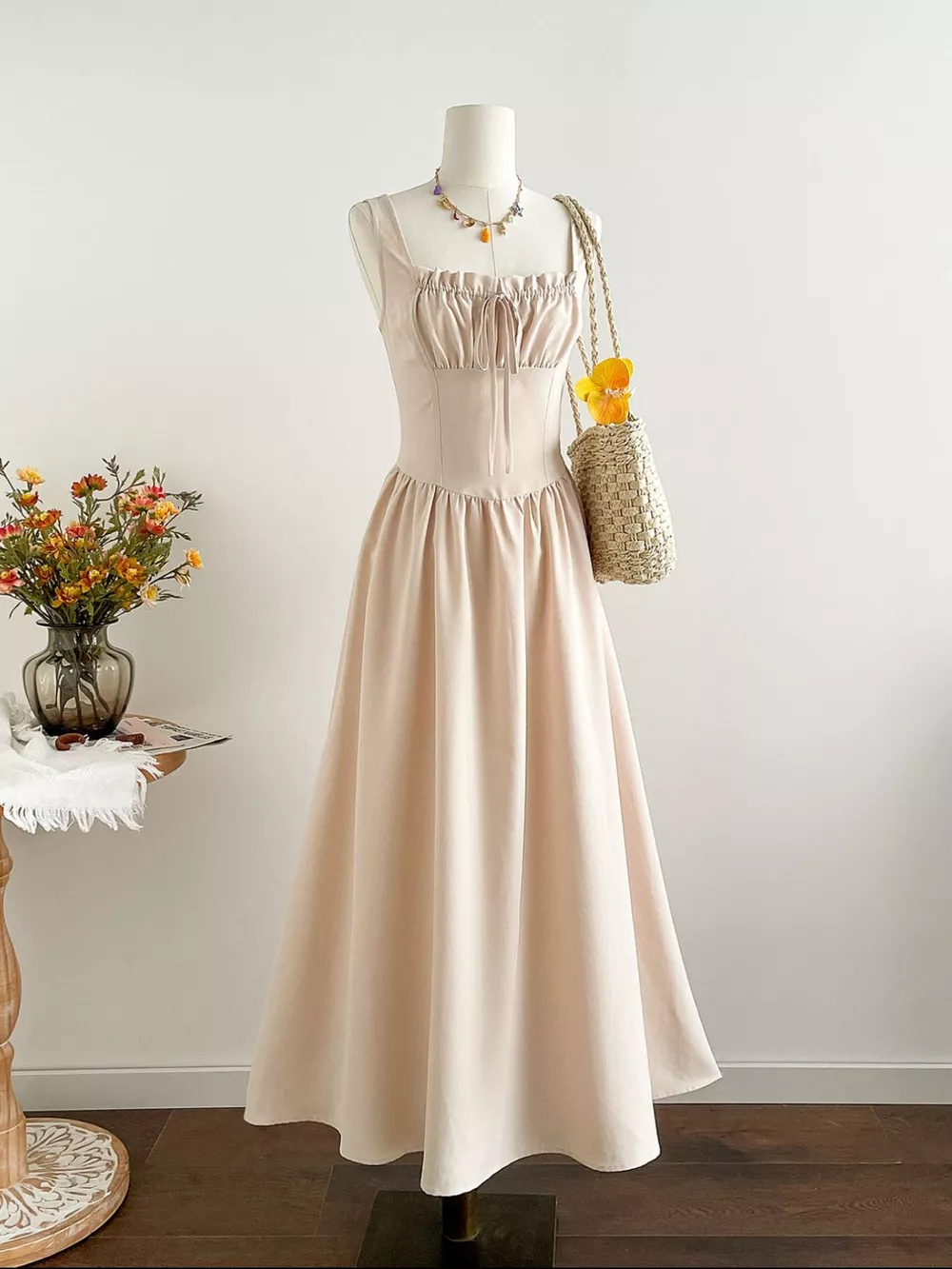 Square Neck Sleeveless A-Line Dress
