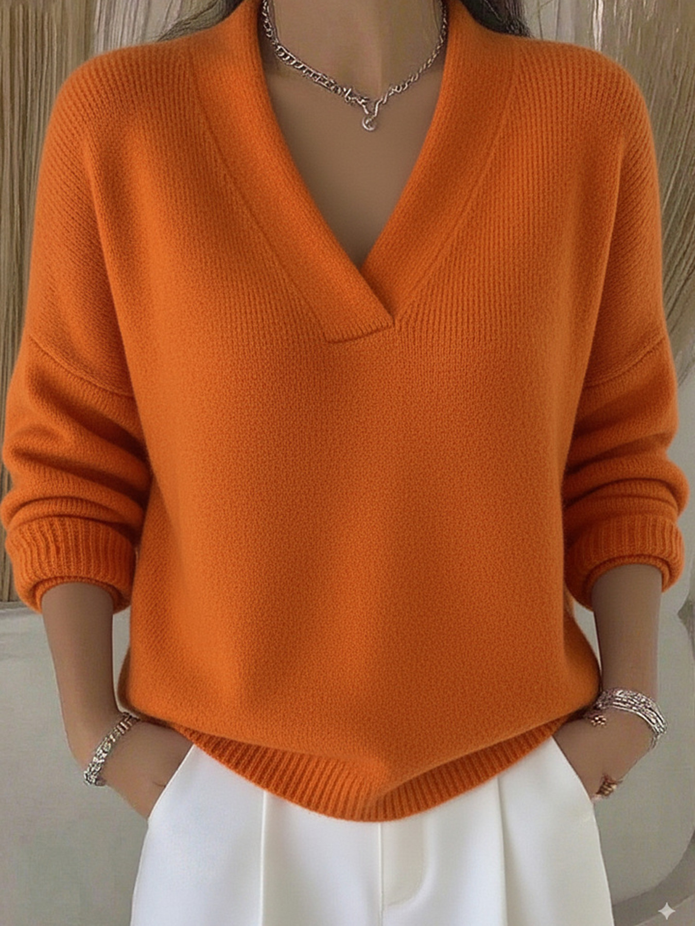 Full Size V-Neck Long Sleeve Sweater Plus Size