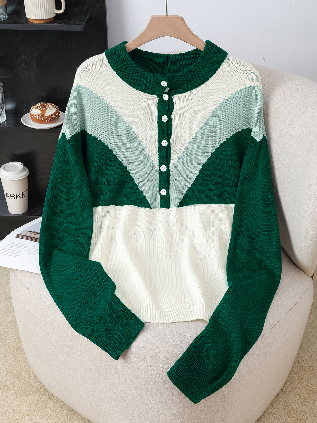 Color Block Button Detail Sweater
