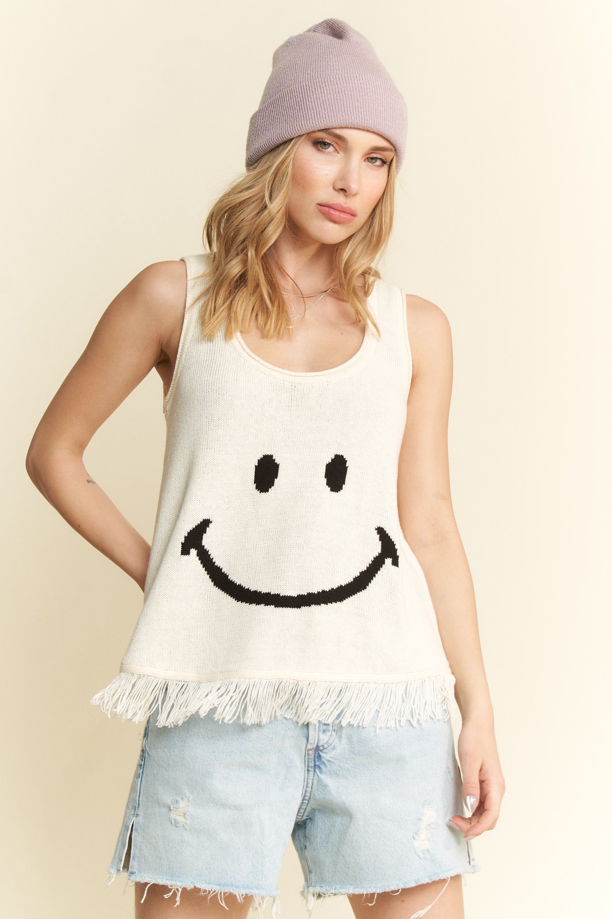 Jade By Jane Full Size Smiley Fringe Hem Tank Plus Size