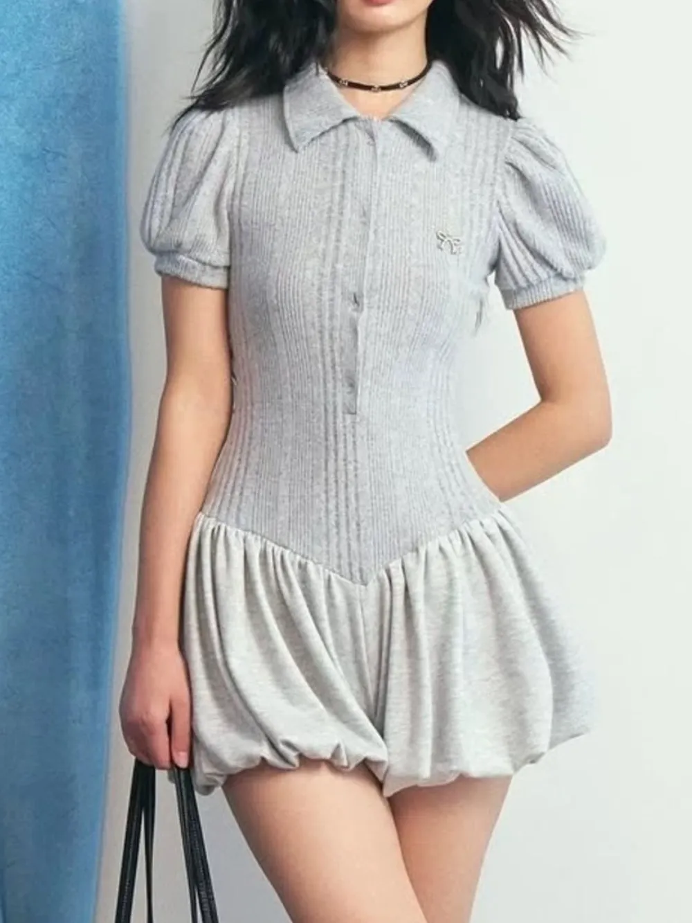 Short Sleeve Bubble Hem Mini Dress
