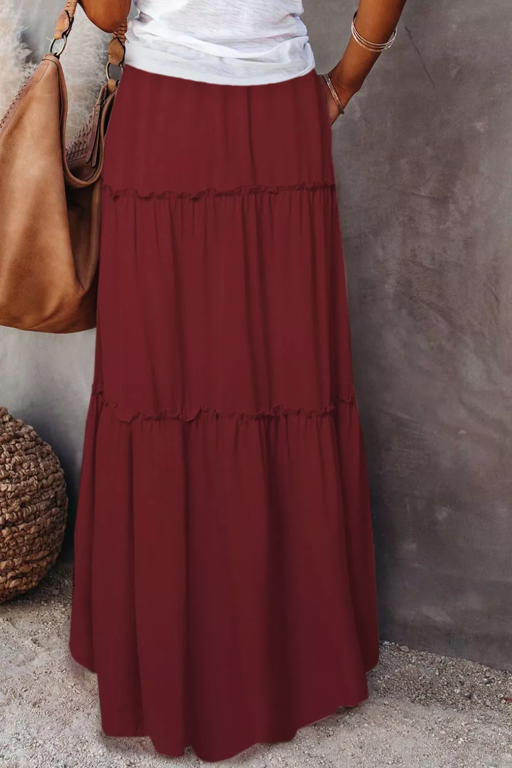 Frill Tiered Drawstring Waist Maxi Skirt