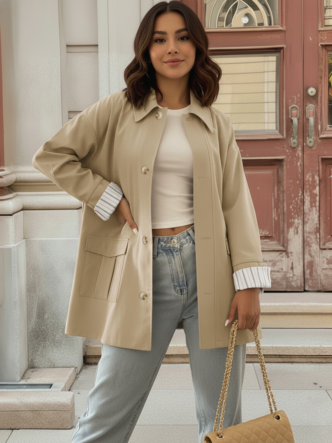 Relaxed Fit Button Up Shacket