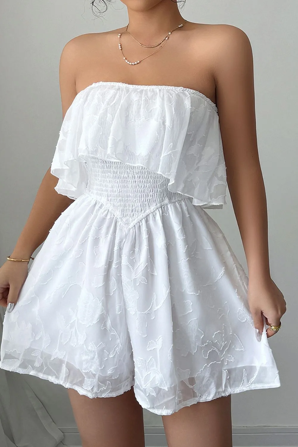Strapless Ruffle Smocked Waist Romper