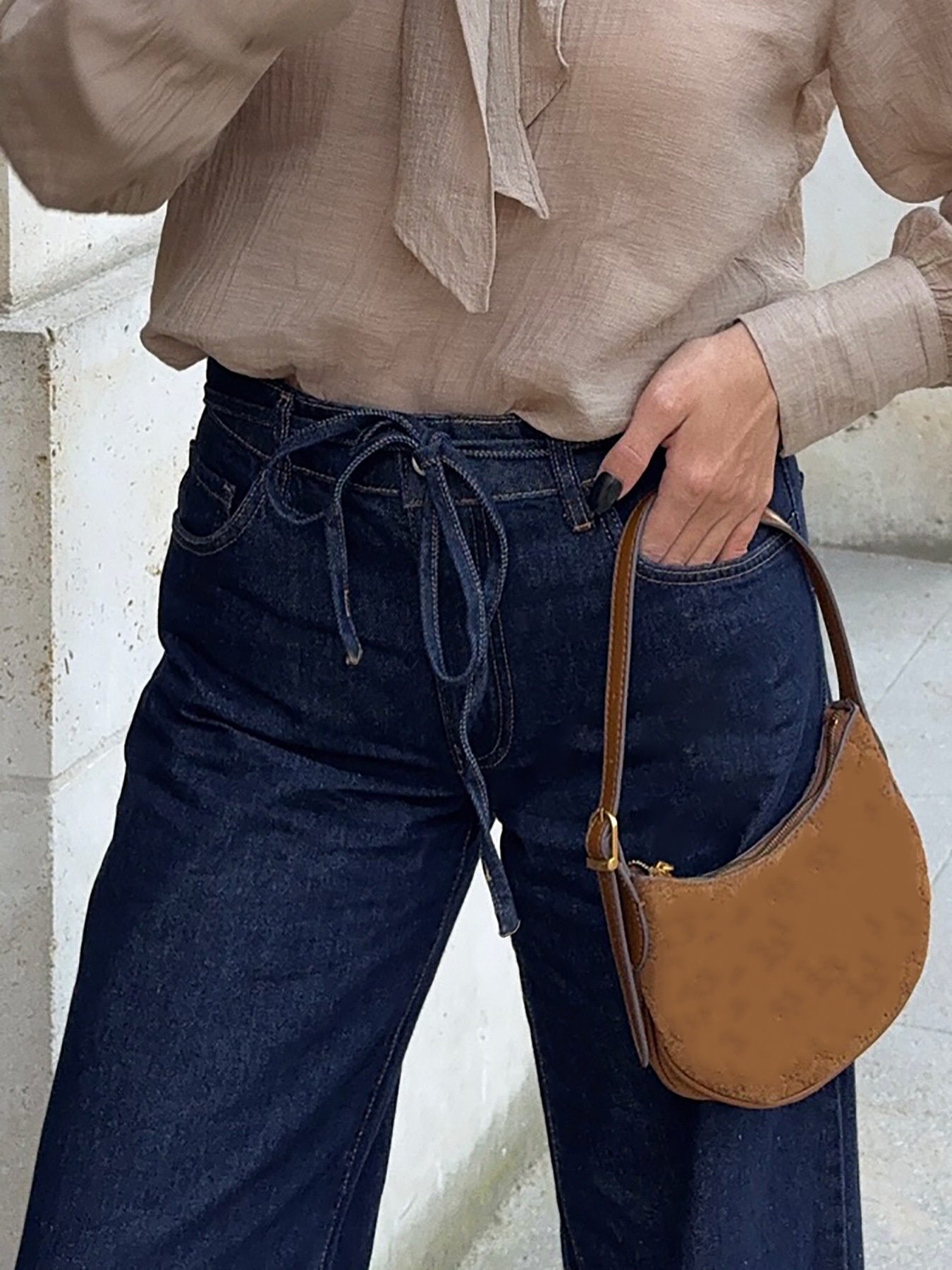 Tied Loose Fit Flare Jeans secondary