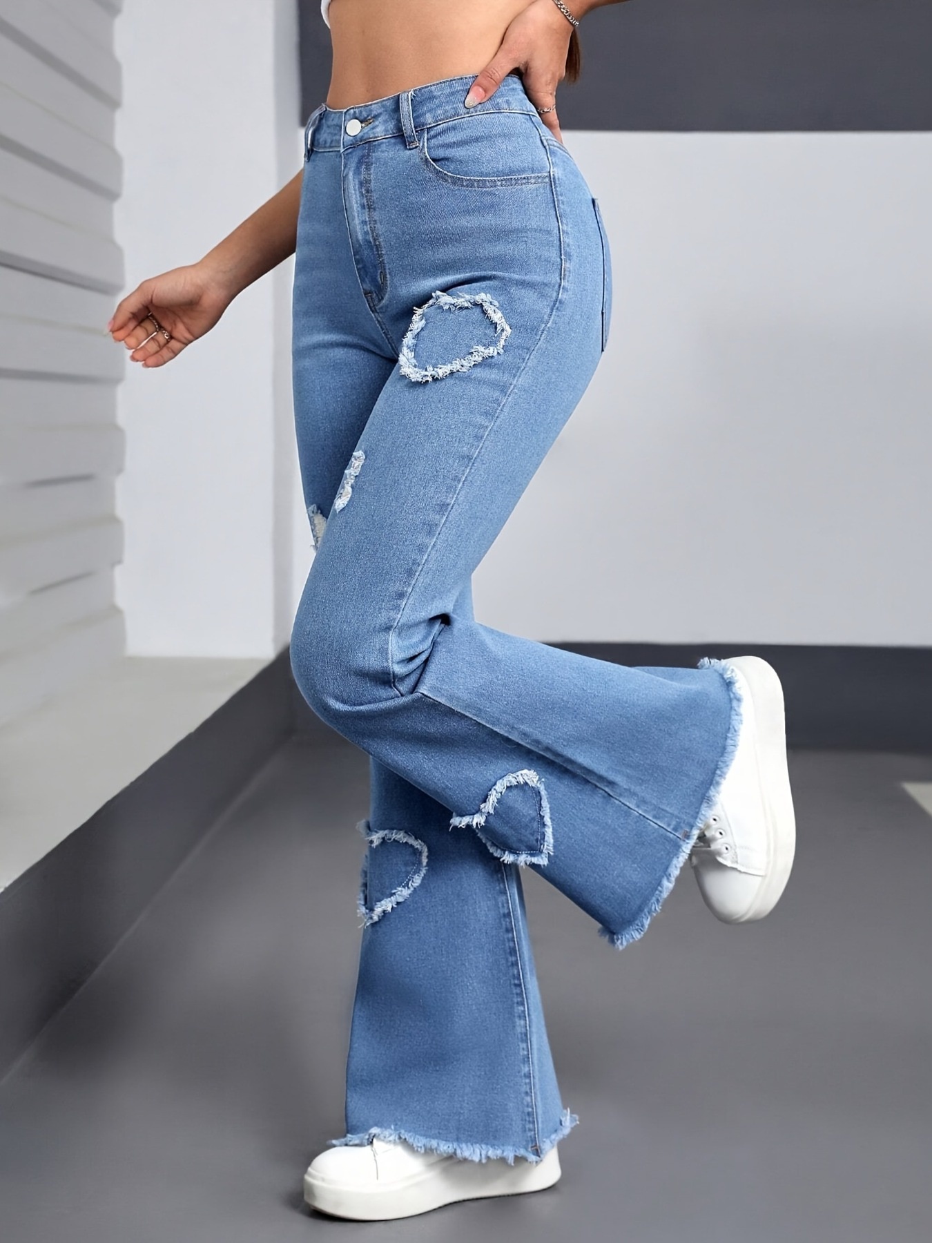 Heart Distressed Flare Jeans secondary